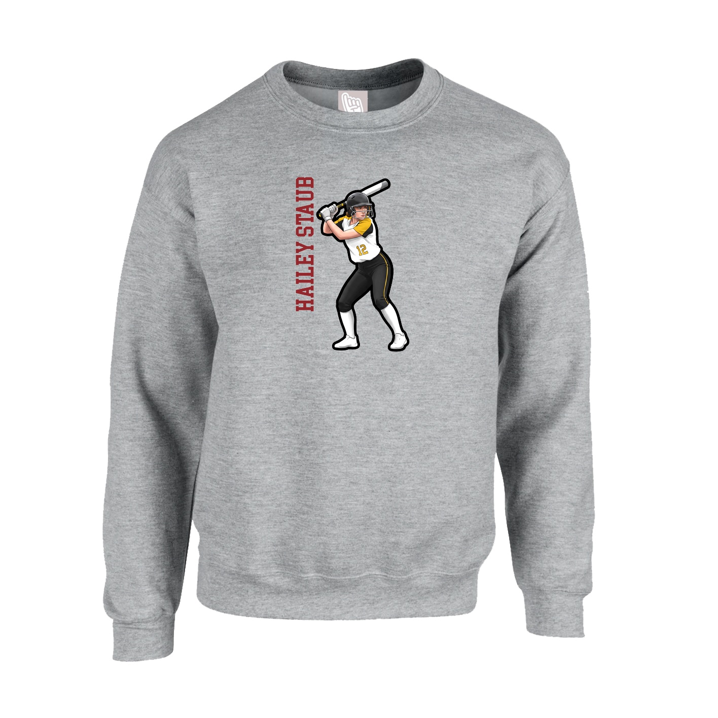 Fleece Crew — Name Vertical in Grey