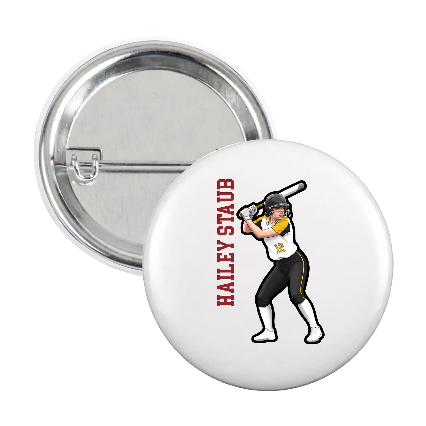 Game Day Button — Name Vertical in White