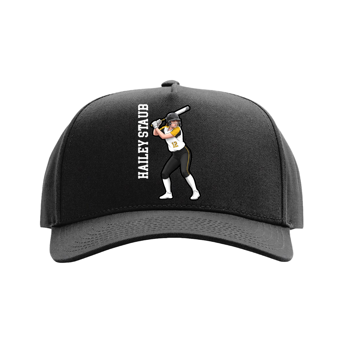 Full Fabric Five-Panel Champ Cap — Name Vertical in Black