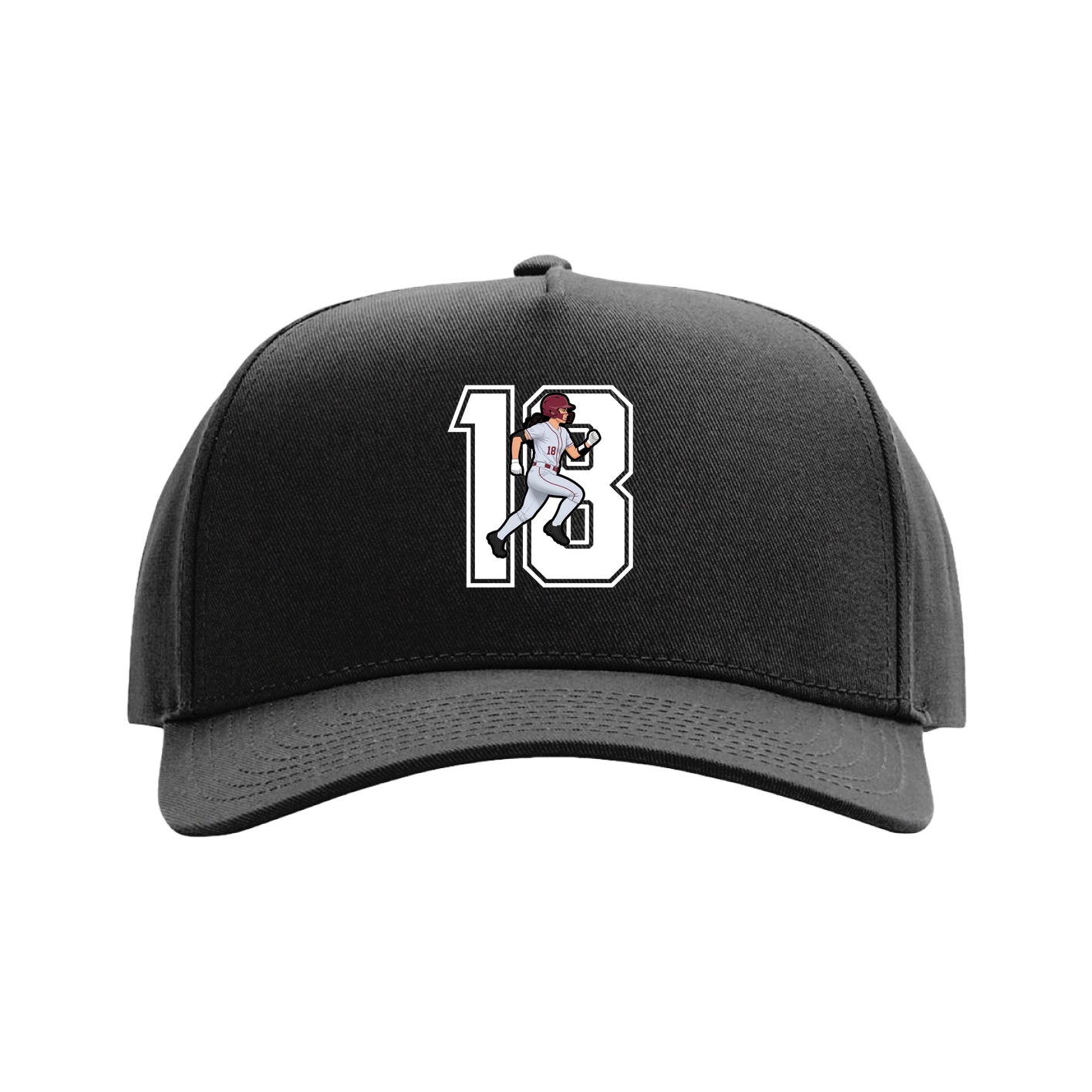 Full Fabric Five-Panel Champ Cap — Number in Black