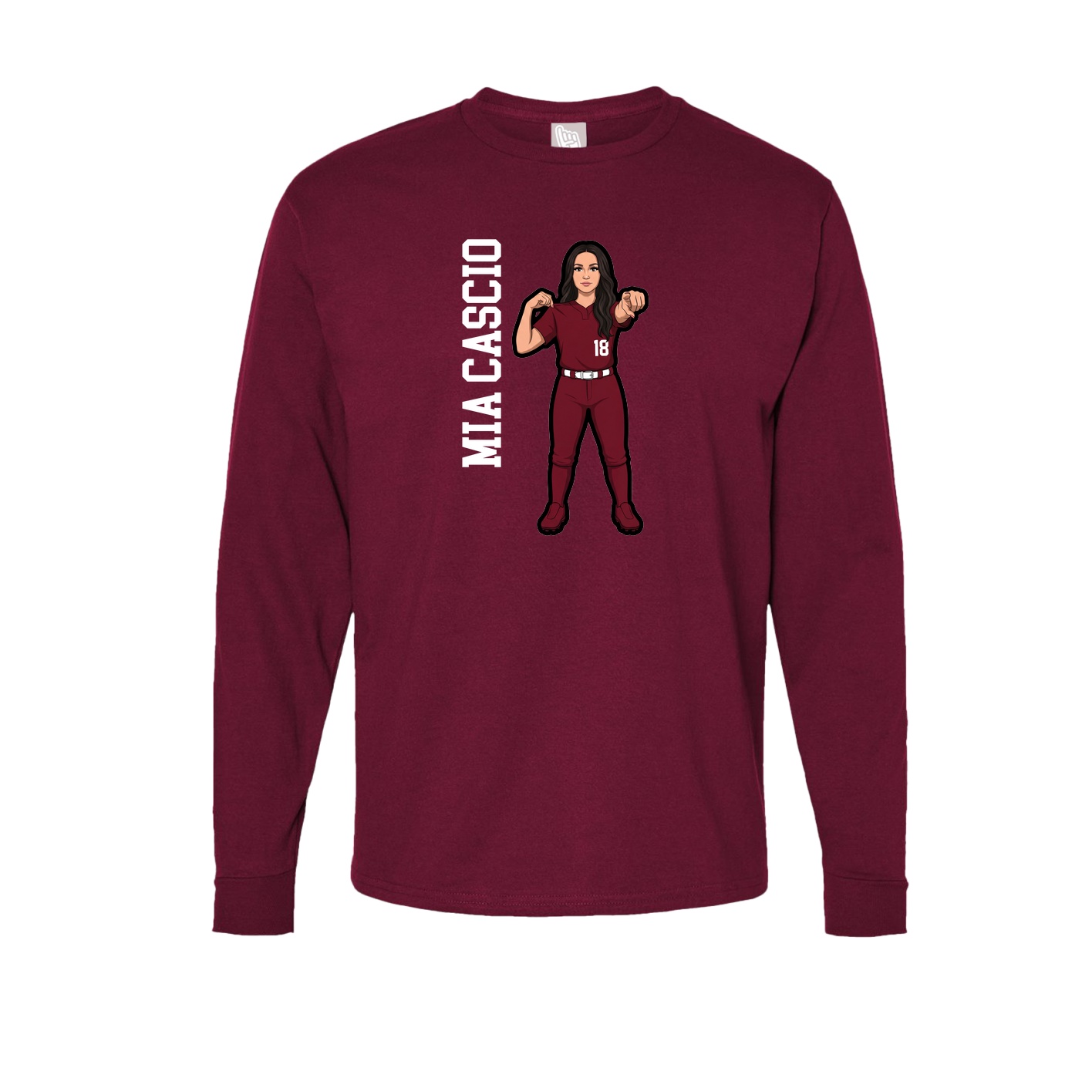 Long Sleeve Tee — Name Vertical in Cardinal
