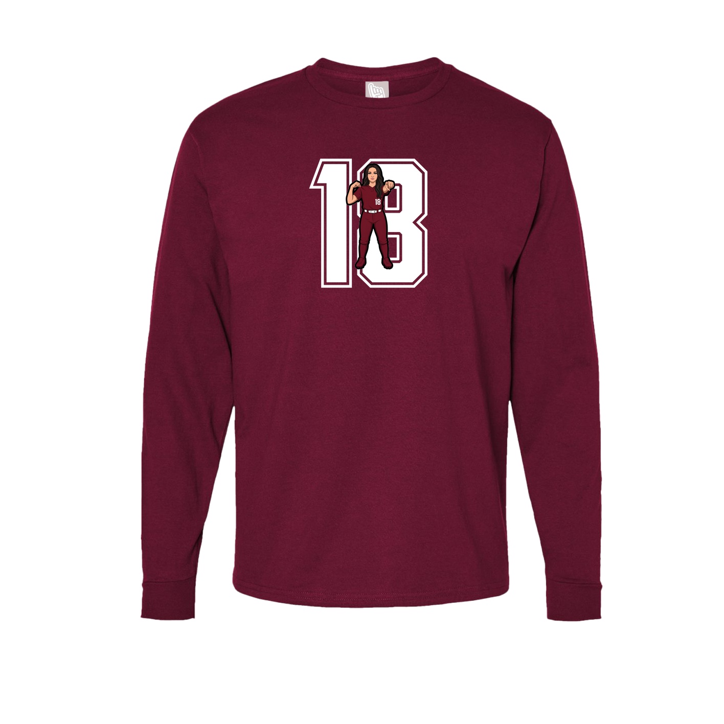 Long Sleeve Tee — Number in Cardinal