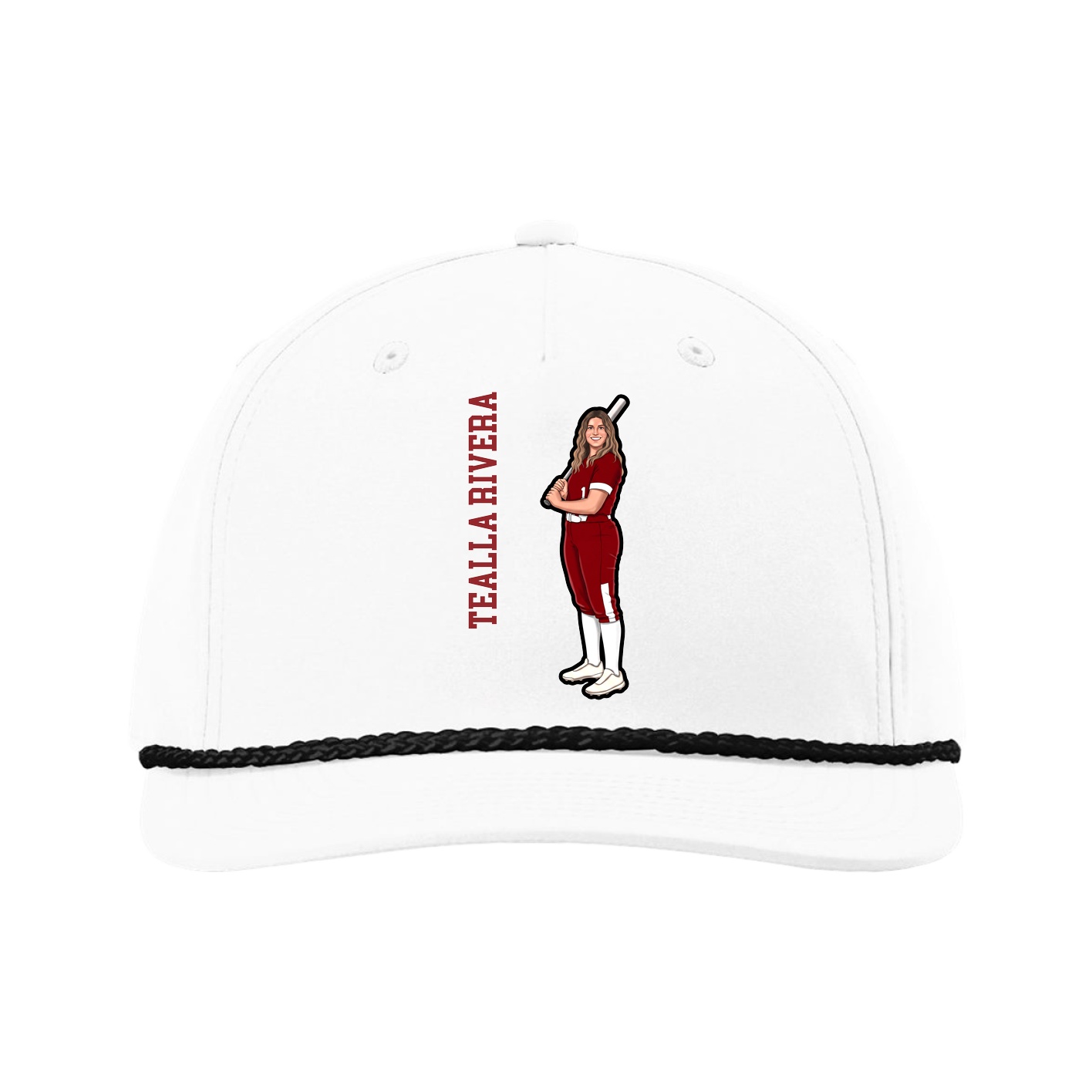 Five-Panel Classic Rope Cap — Name Vertical in White