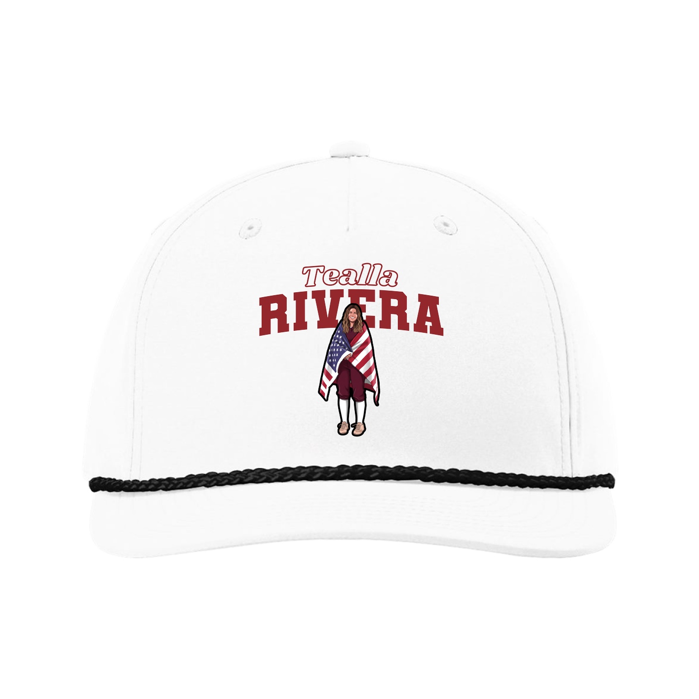 Five-Panel Classic Rope Cap — Name Arch in White