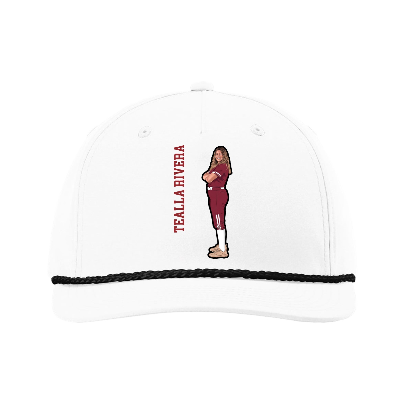 Five-Panel Classic Rope Cap — Name Vertical in White