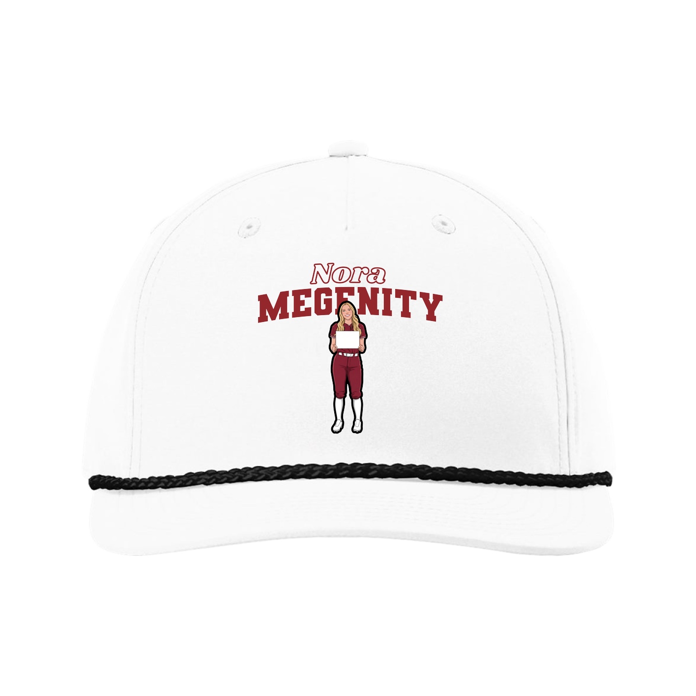 Five-Panel Classic Rope Cap — Name Arch in White