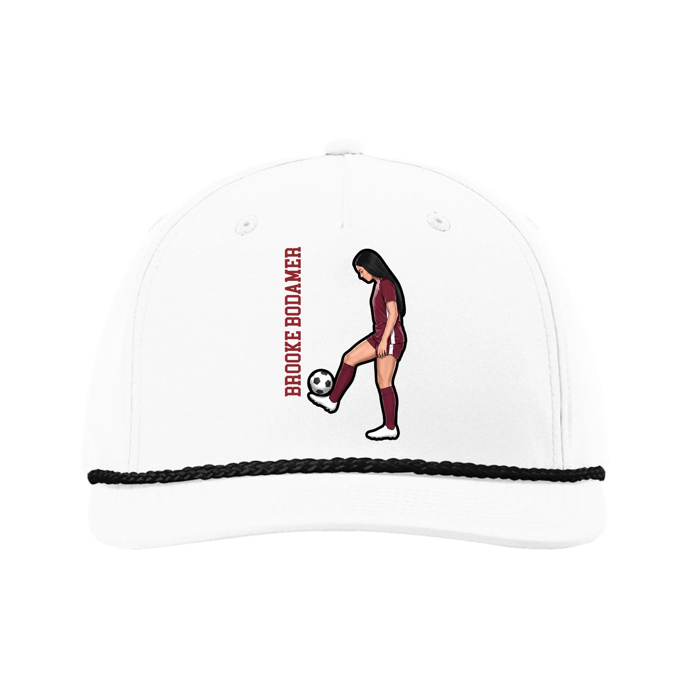 Five-Panel Classic Rope Cap — Name Vertical in White