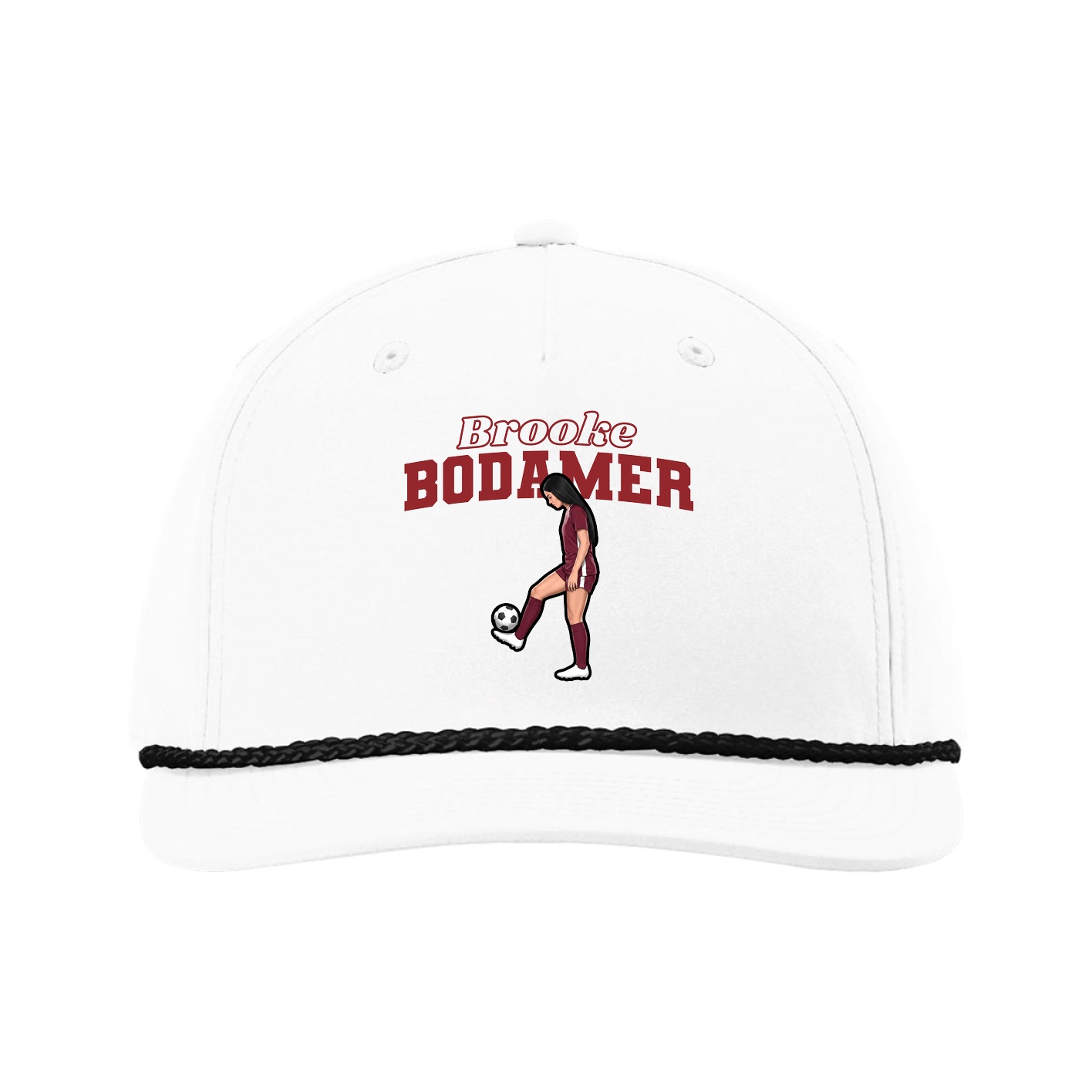 Five-Panel Classic Rope Cap — Name Arch in White