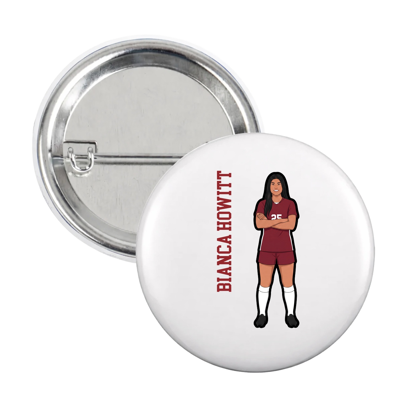 Game Day Button — Name Vertical in White