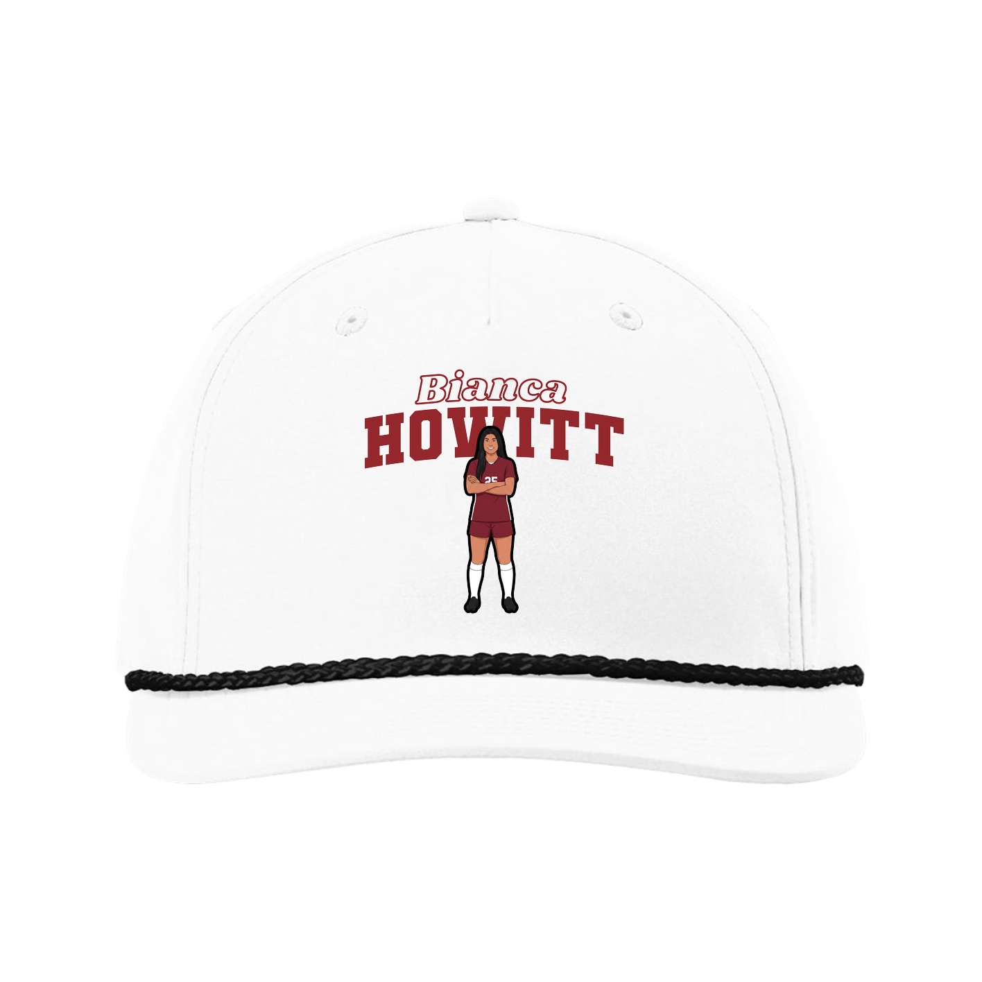 Five-Panel Classic Rope Cap — Name Arch in White