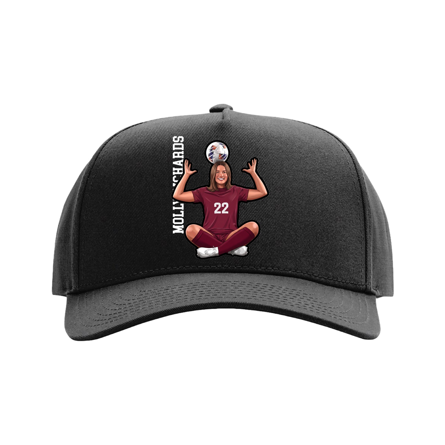Full Fabric Five-Panel Champ Cap — Name Vertical in Black