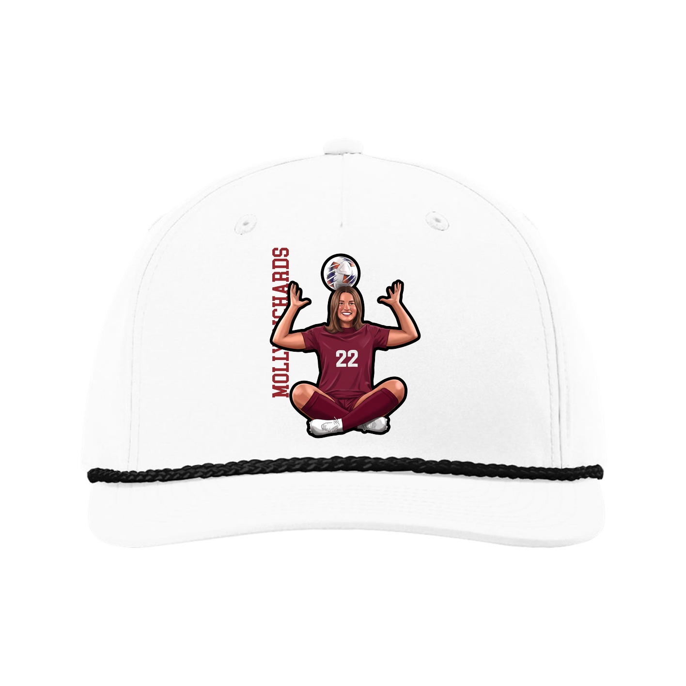 Five-Panel Classic Rope Cap — Name Vertical in White