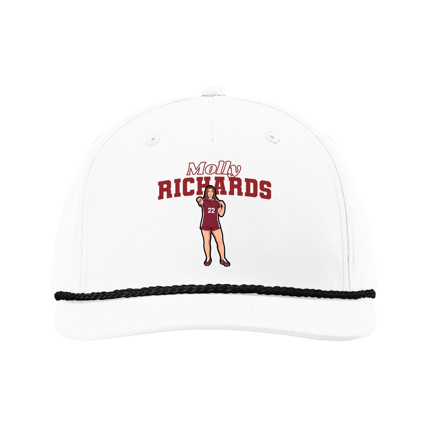 Five-Panel Classic Rope Cap — Name Arch in White