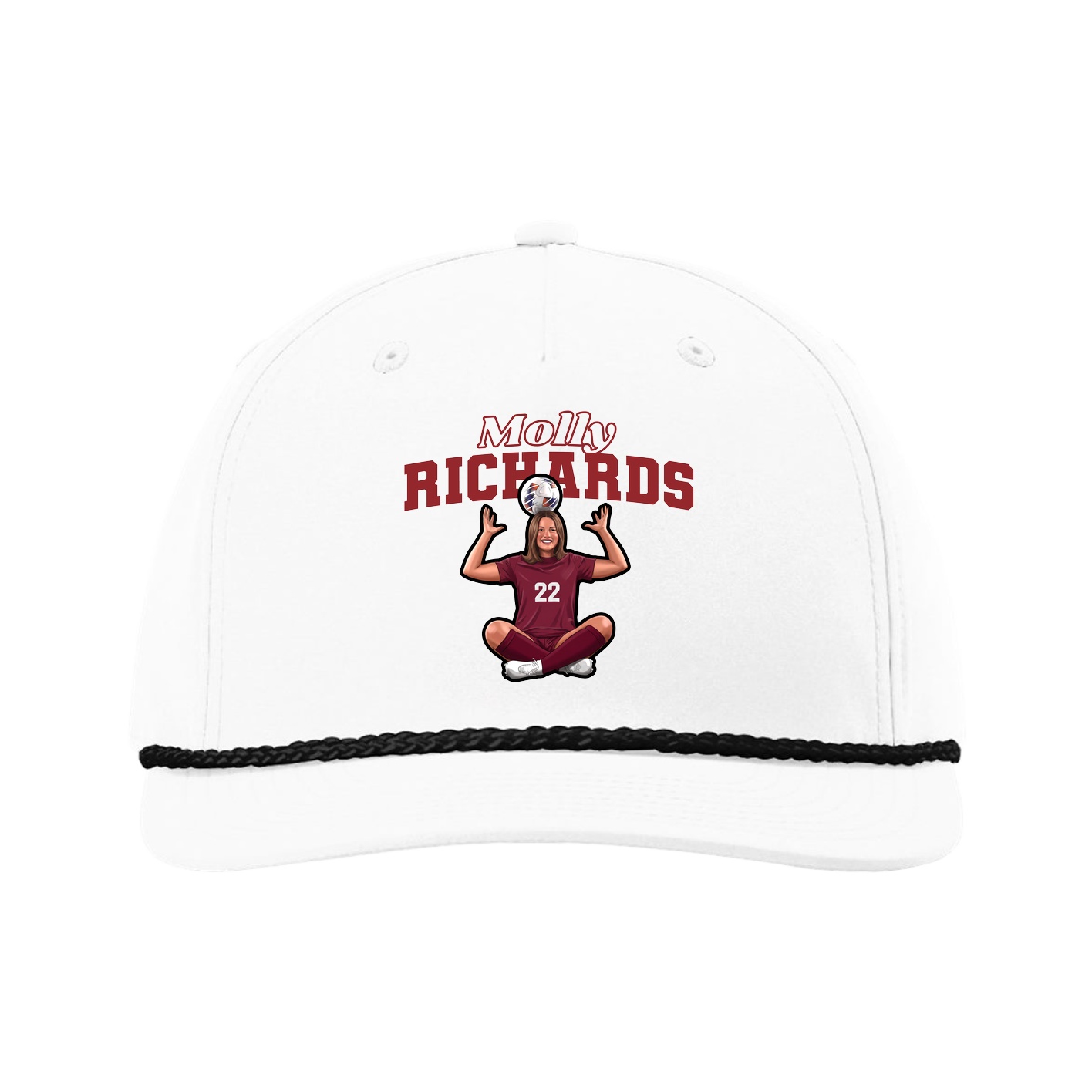 Five-Panel Classic Rope Cap — Name Arch in White