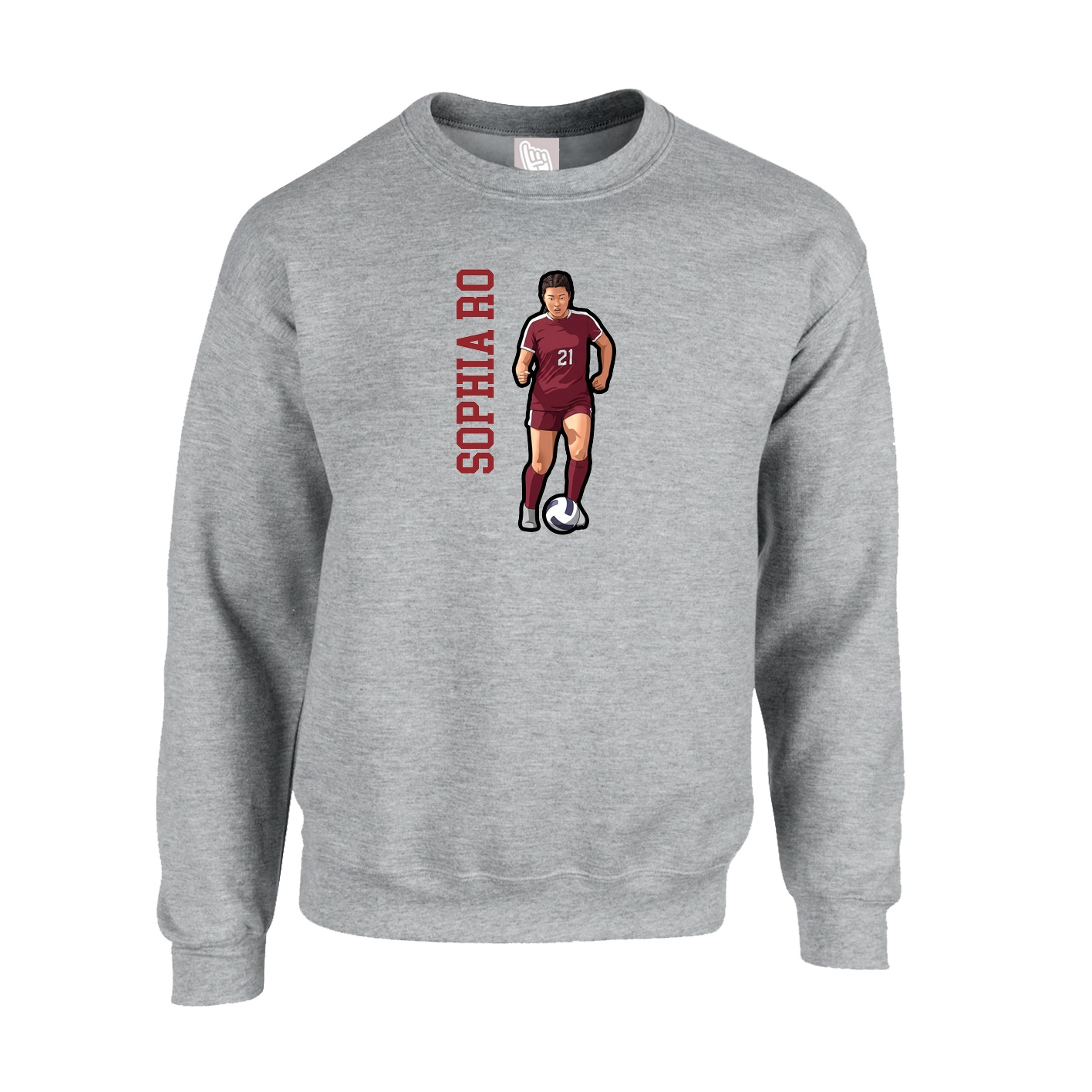 Fleece Crew — Name Vertical in Grey