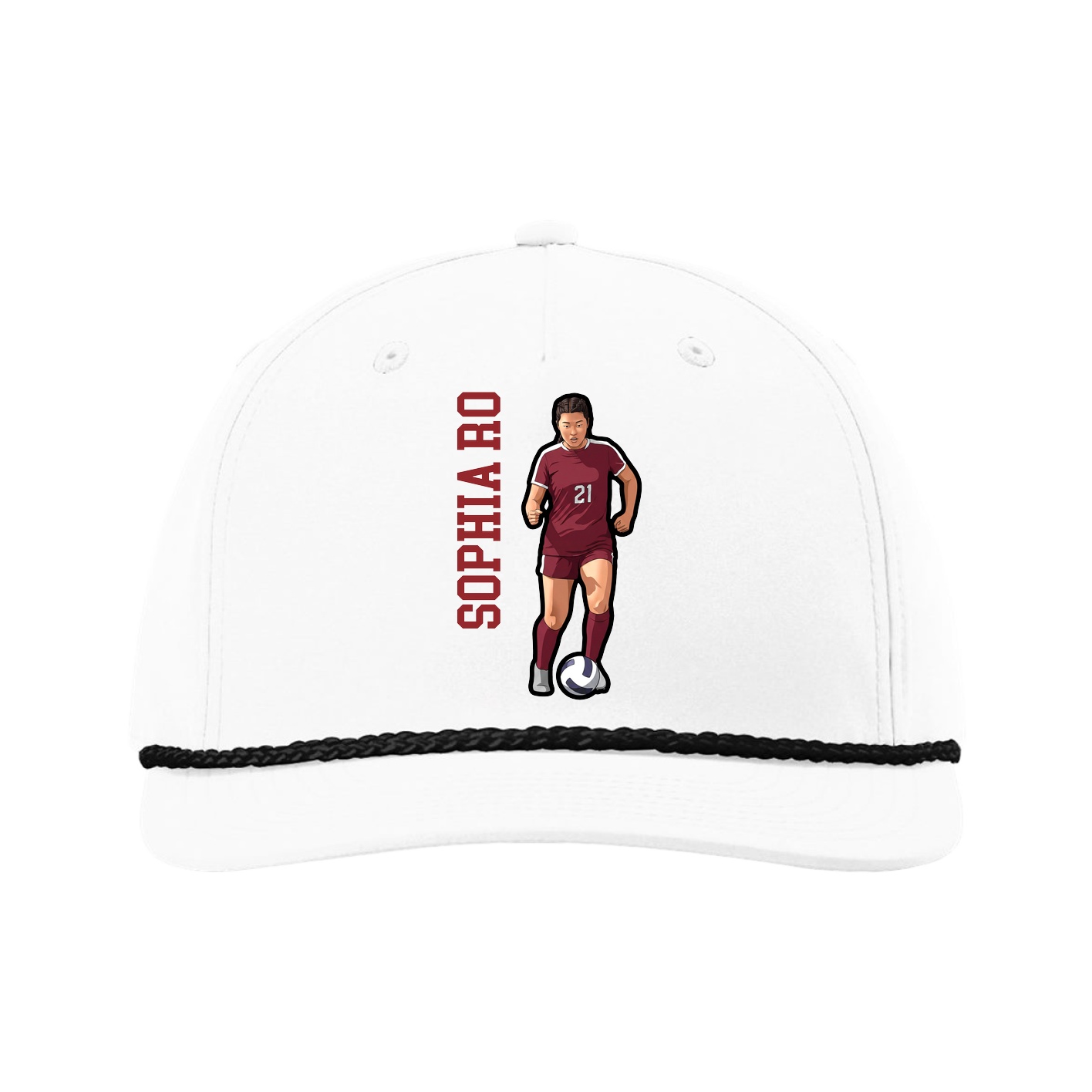 Five-Panel Classic Rope Cap — Name Vertical in White