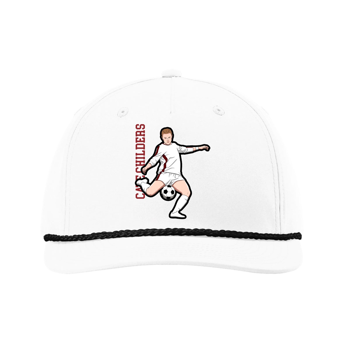 Five-Panel Classic Rope Cap — Name Vertical in White