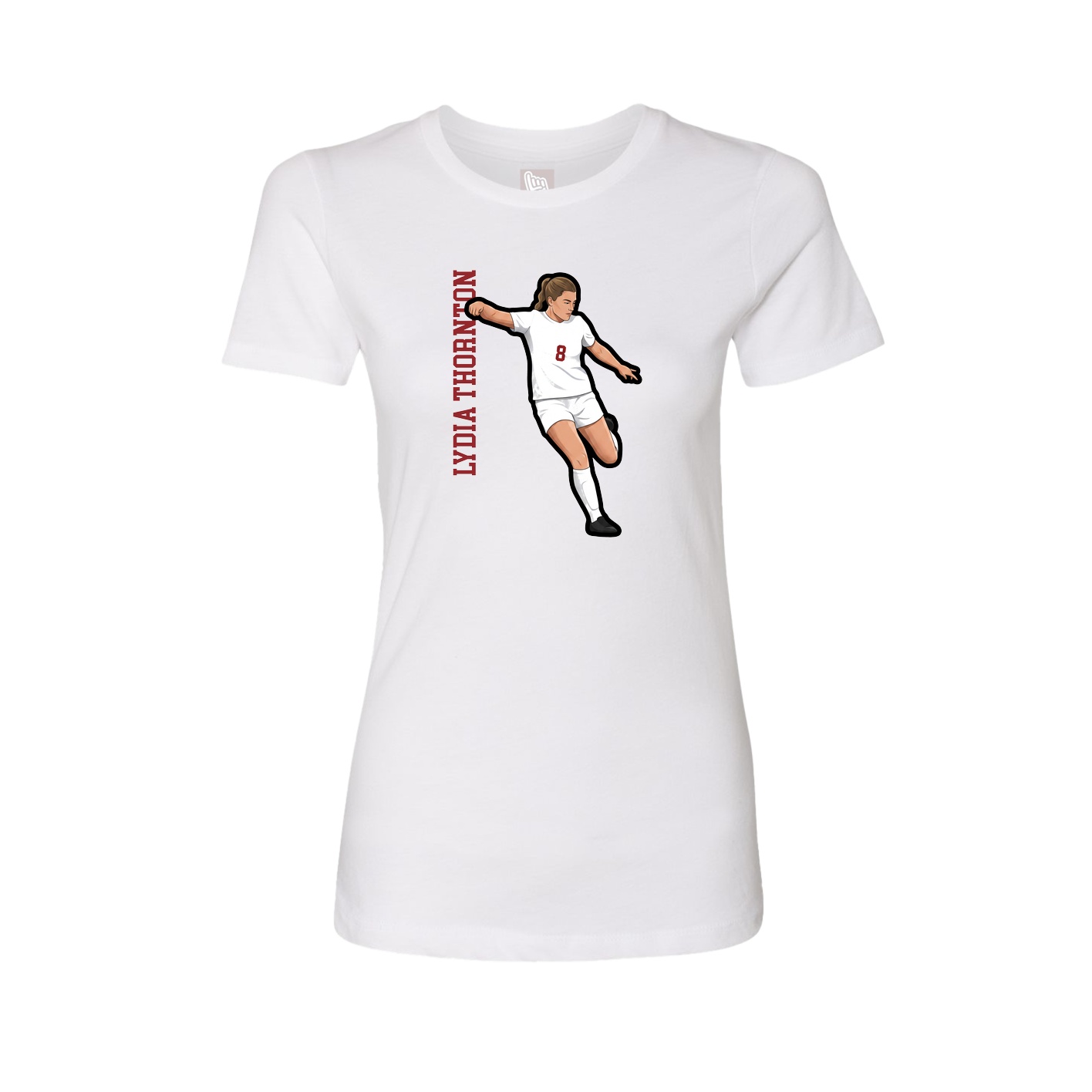 Fitted Women's Tee — Name Vertical in White