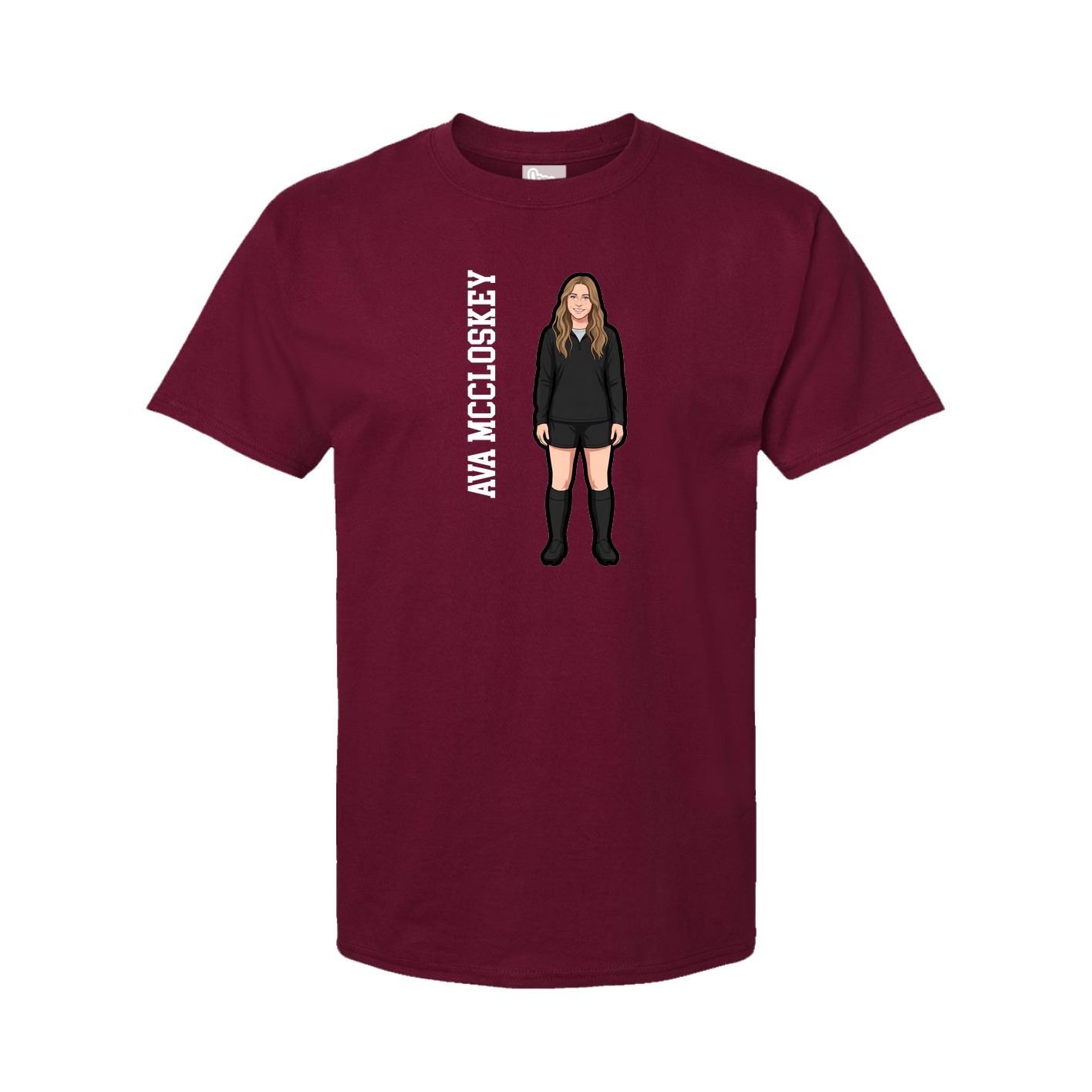 Youth Tee — Name Vertical in Cardinal