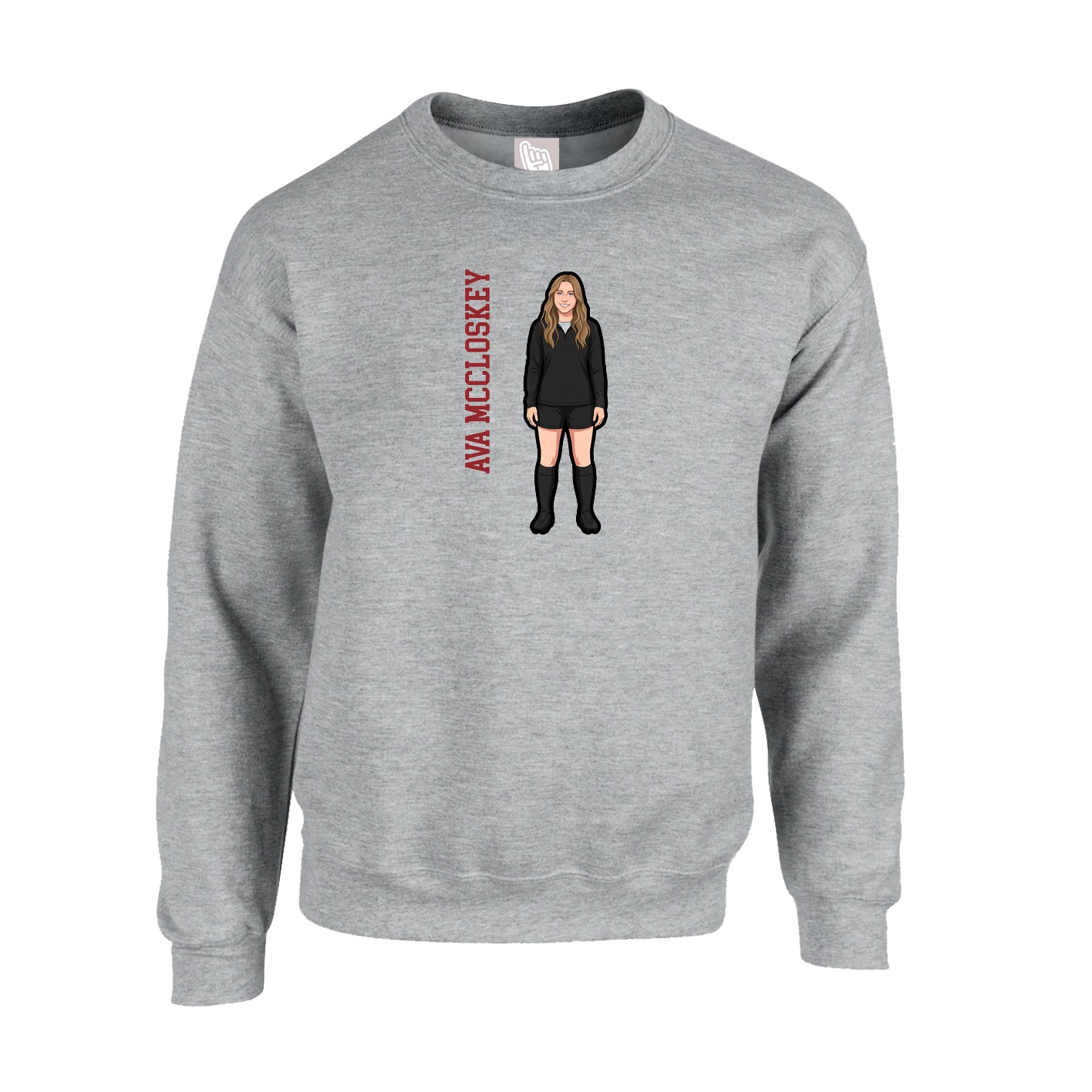 Fleece Crew — Name Vertical in Grey