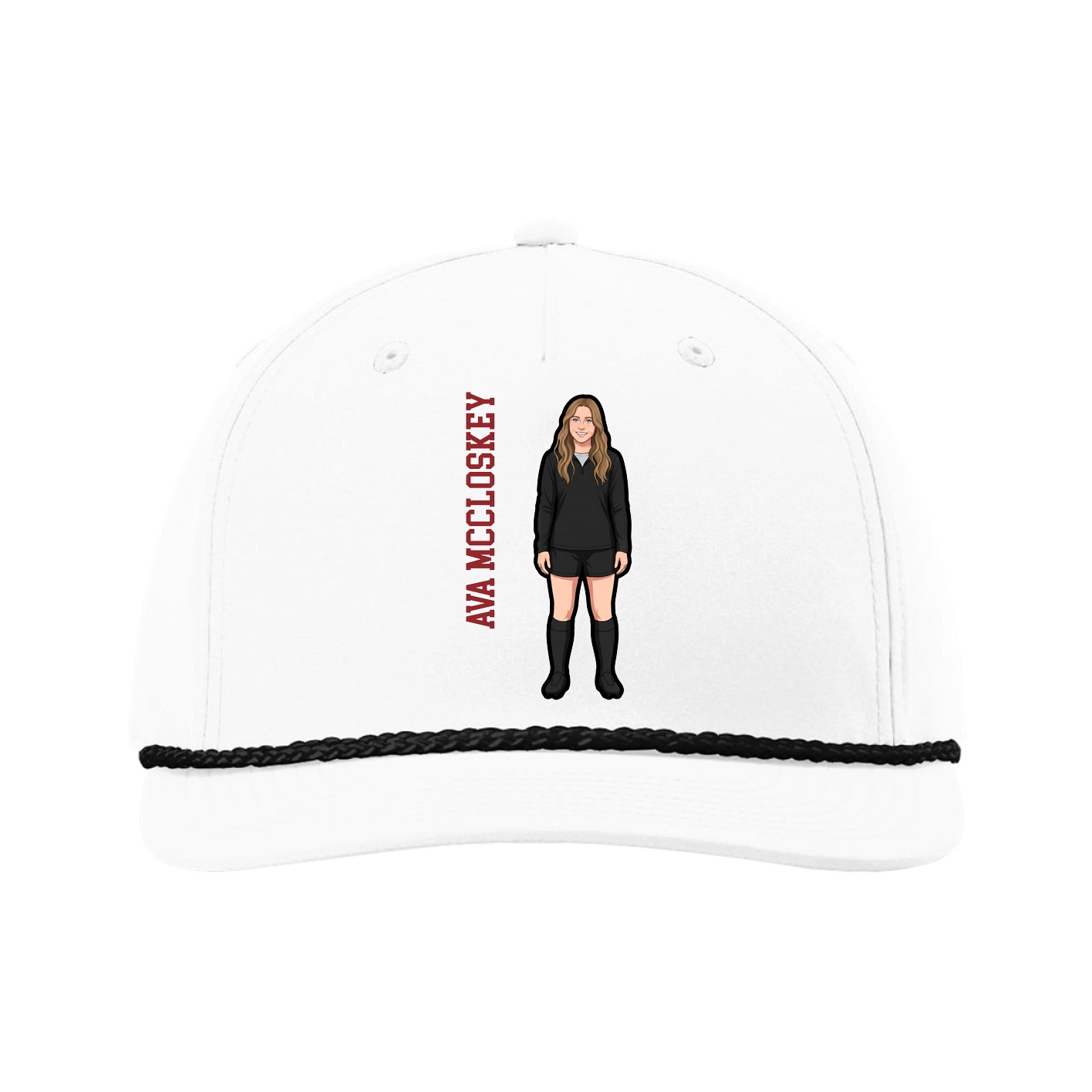 Five-Panel Classic Rope Cap — Name Vertical in White