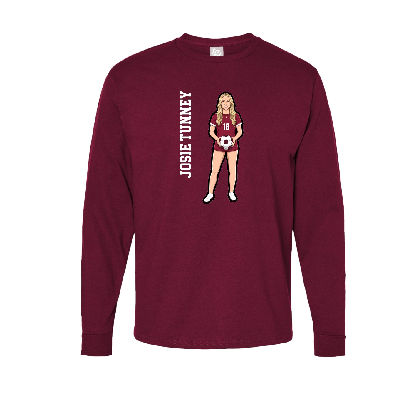 Long Sleeve Tee — Name Vertical in Cardinal