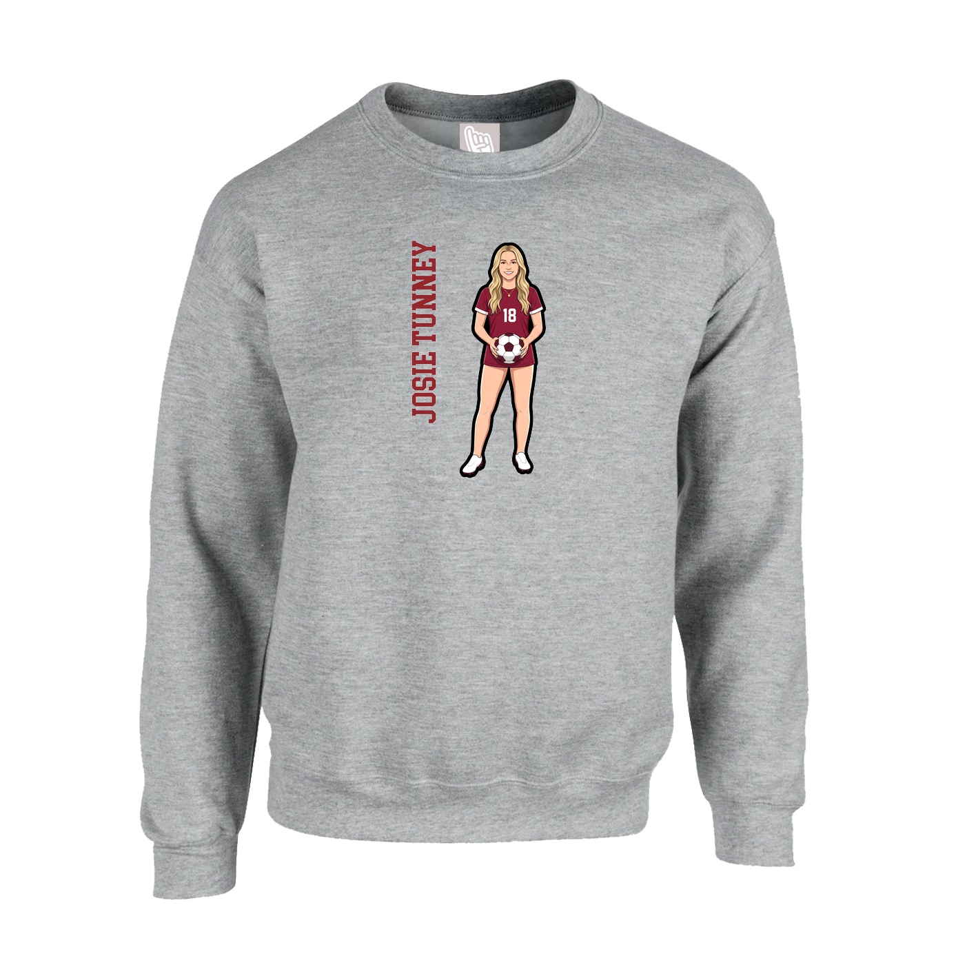 Fleece Crew — Name Vertical in Grey