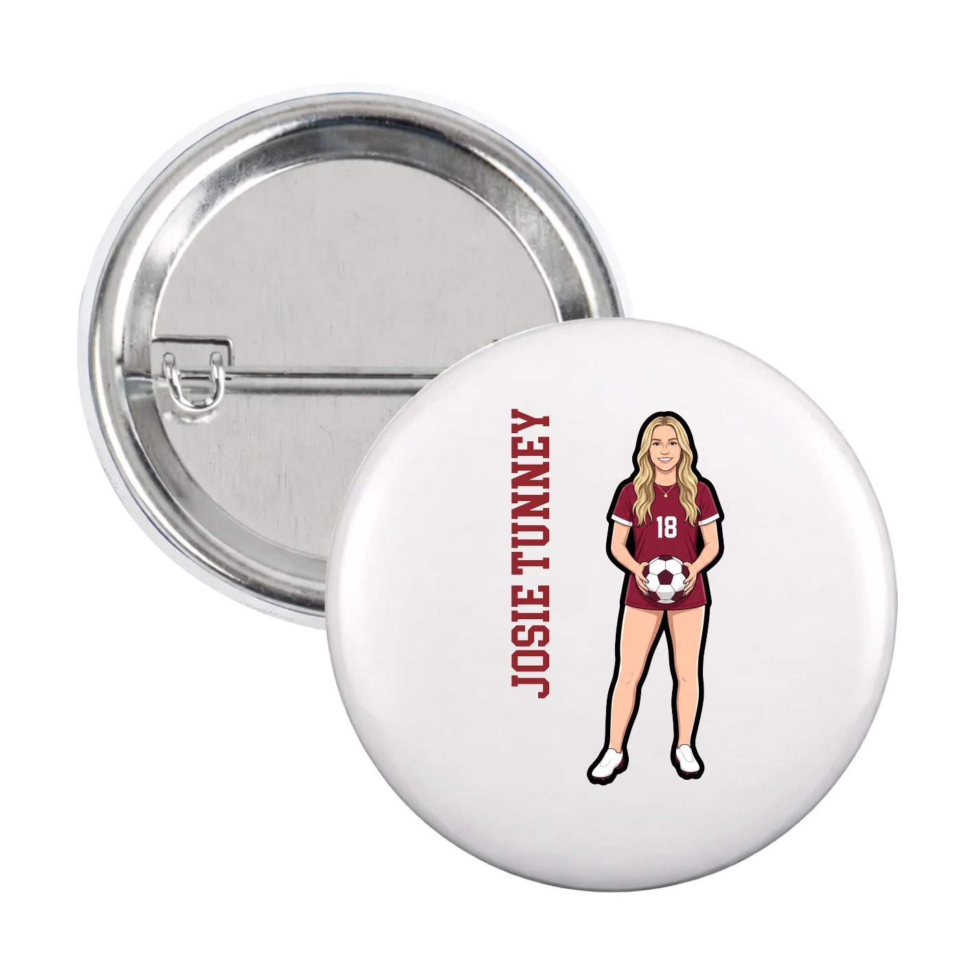 Game Day Button — Name Vertical in White