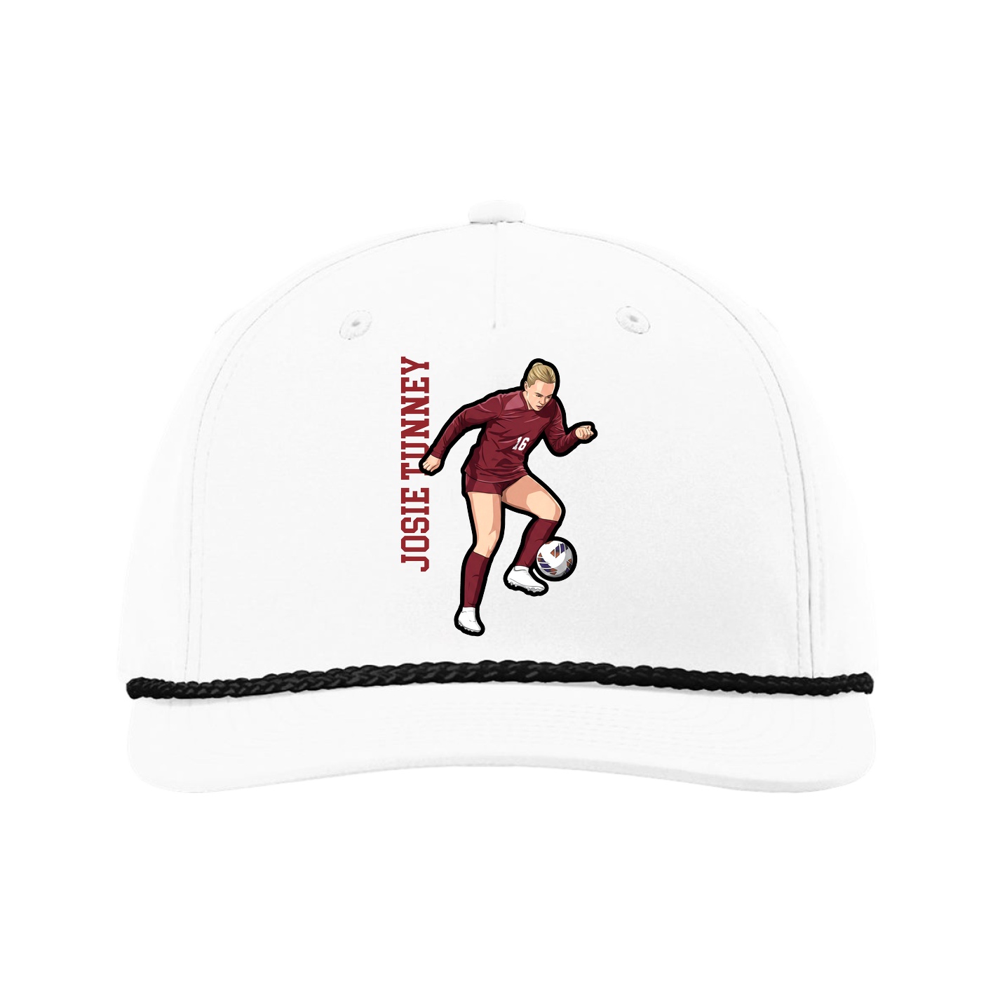 Five-Panel Classic Rope Cap — Name Vertical in White