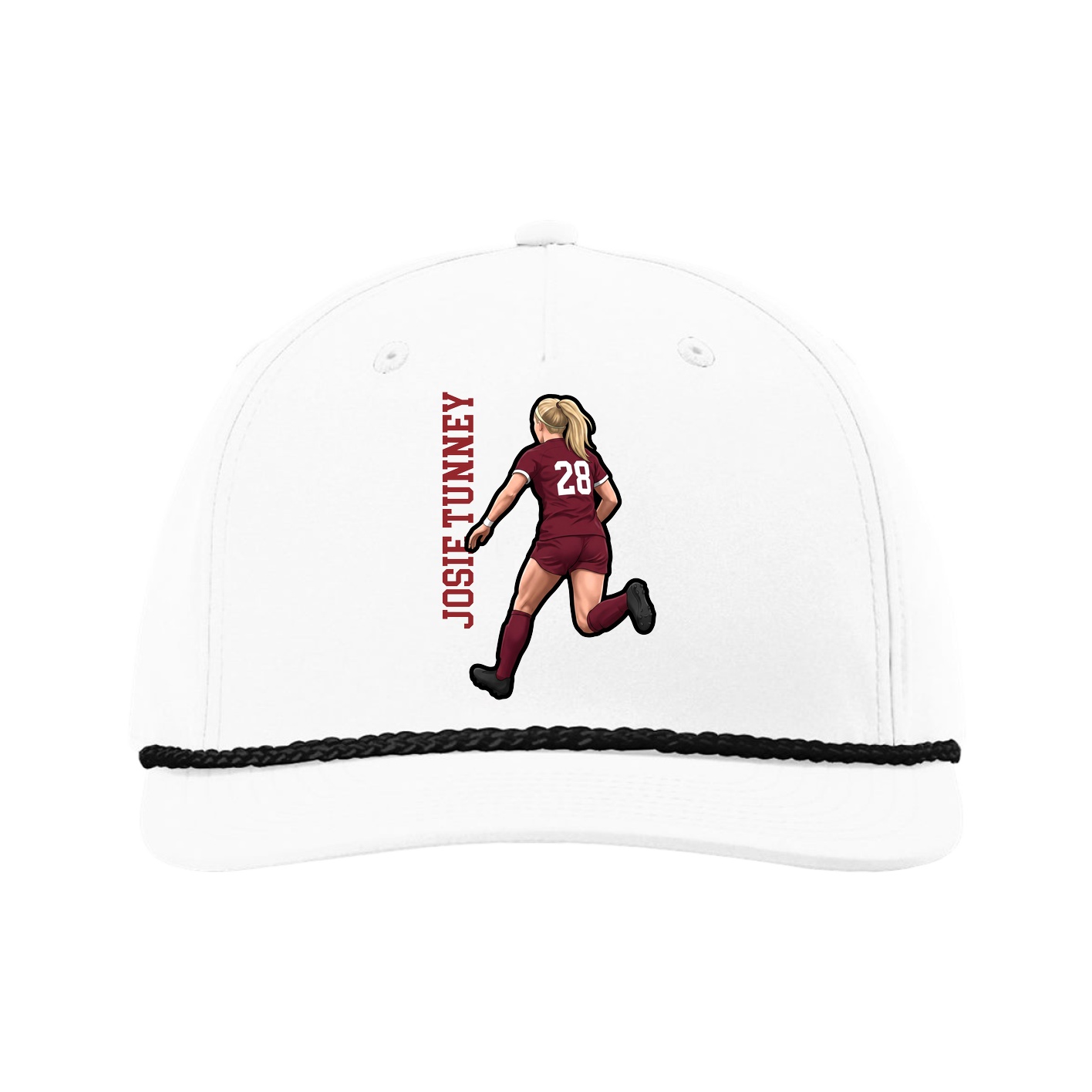 Five-Panel Classic Rope Cap — Name Vertical in White