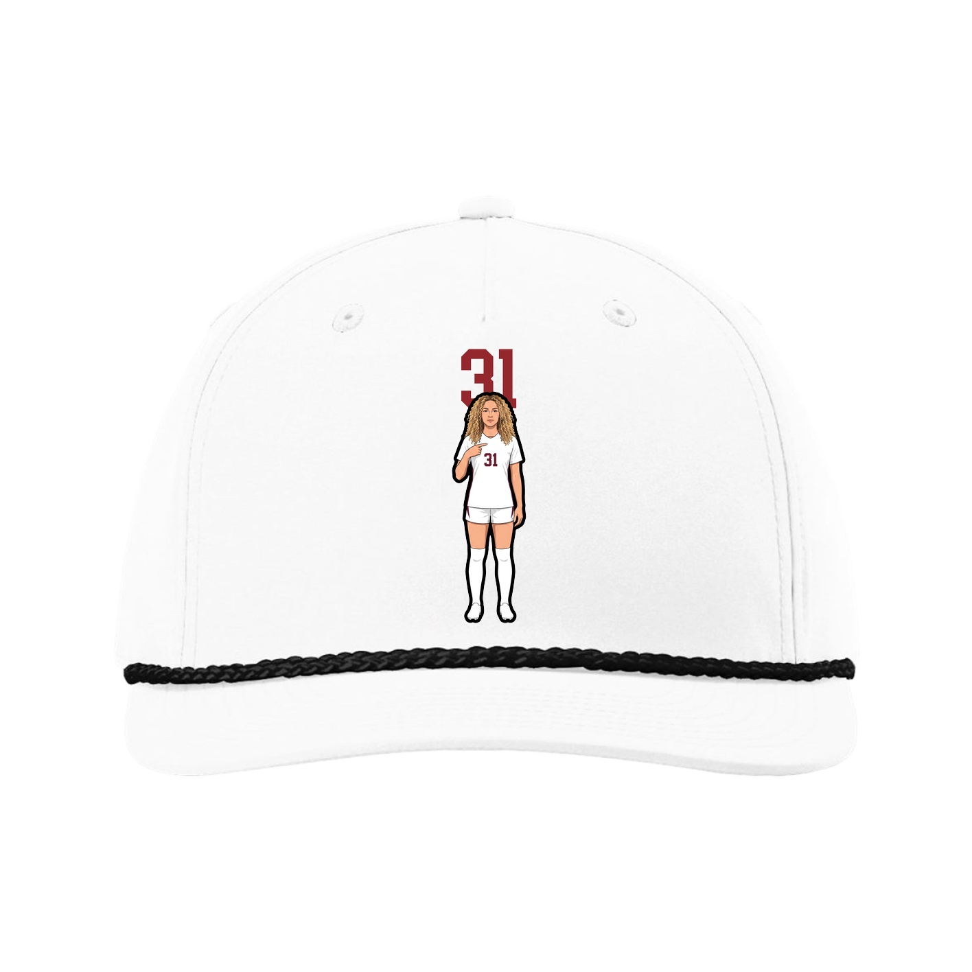 Five-Panel Classic Rope Cap — Number Top in White
