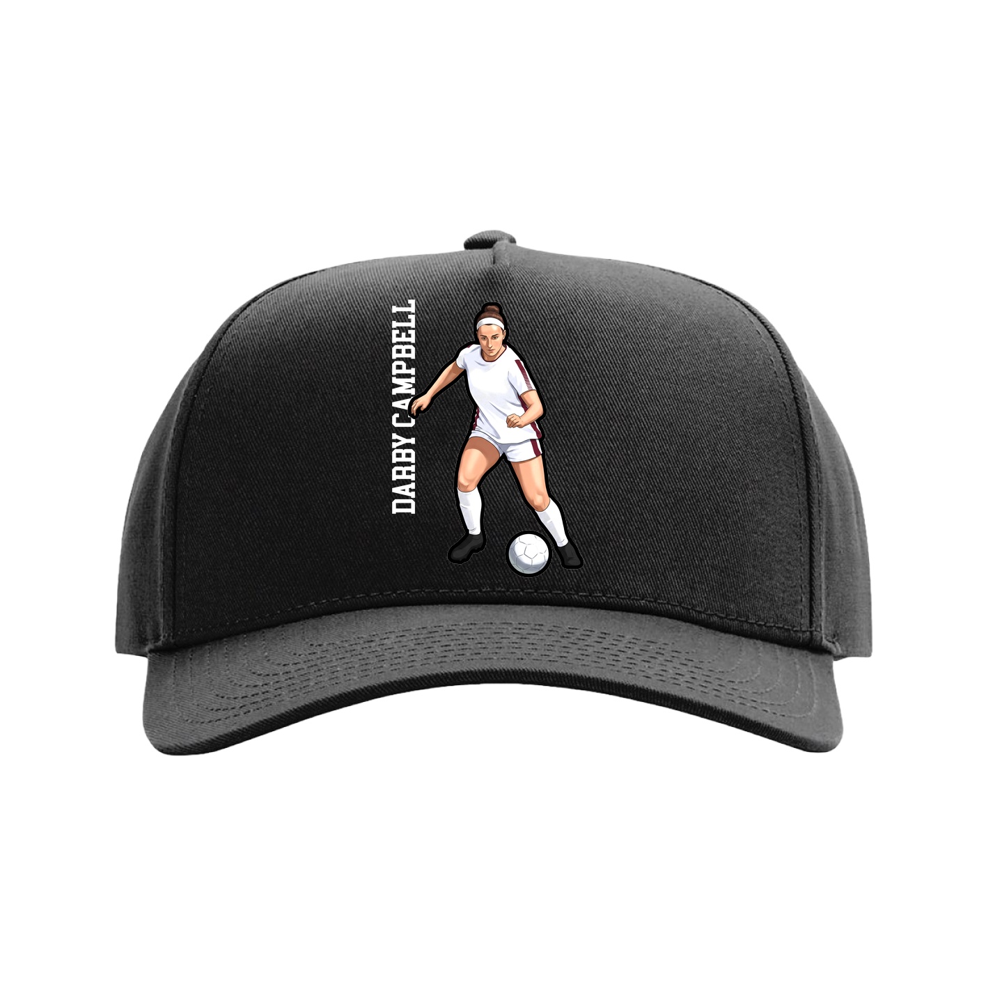 Full Fabric Five-Panel Champ Cap — Name Vertical in Black