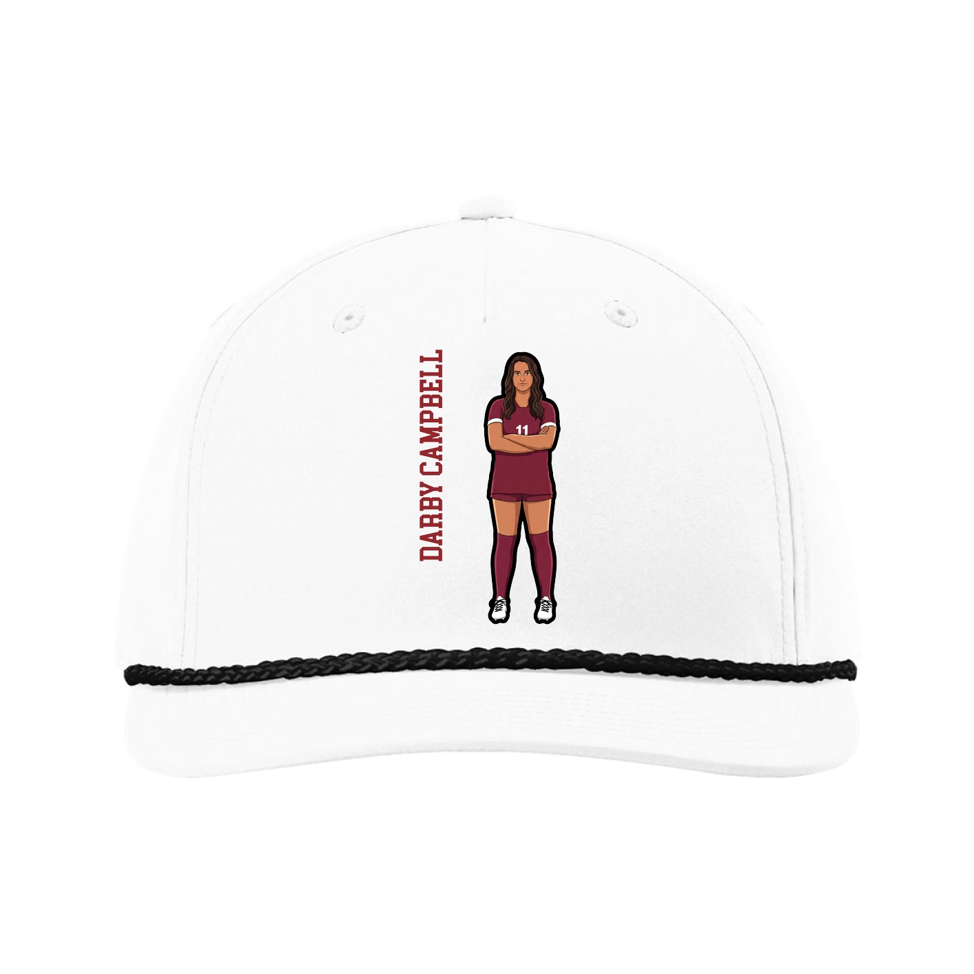 Five-Panel Classic Rope Cap — Name Vertical in White