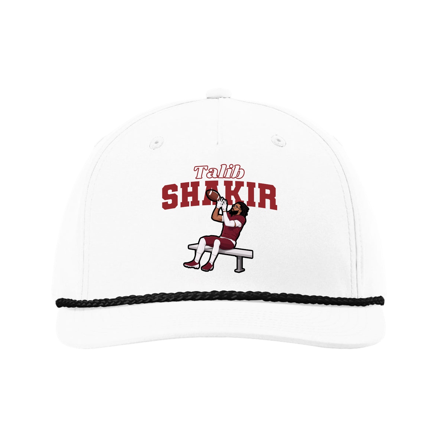 Five-Panel Classic Rope Cap — Name Arch in White