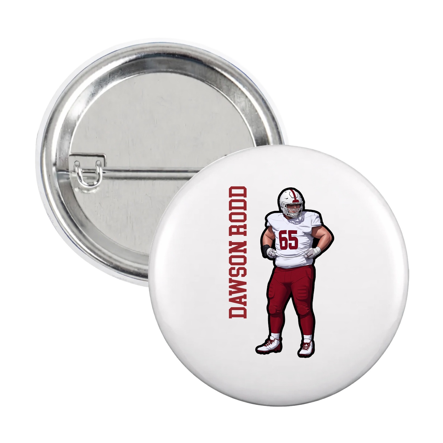 Game Day Button — Name Vertical in White