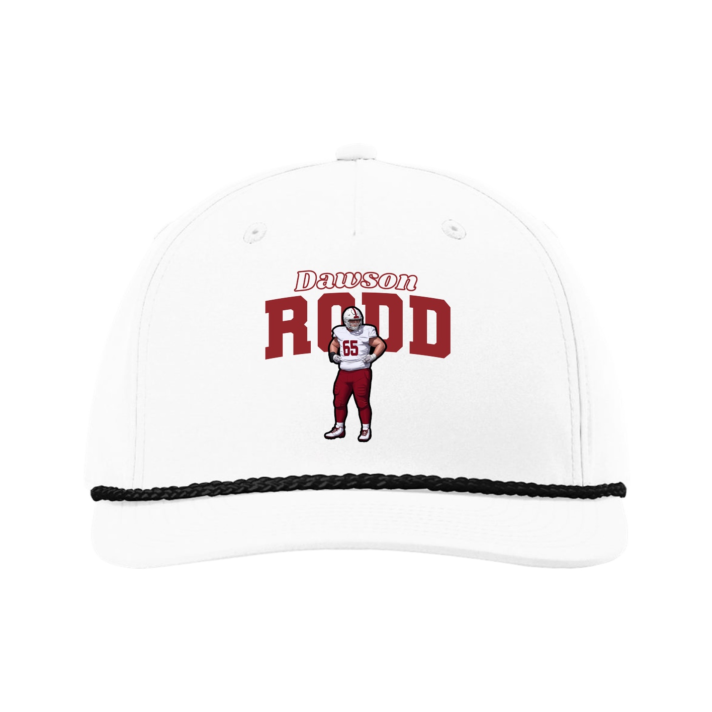 Five-Panel Classic Rope Cap — Name Arch in White