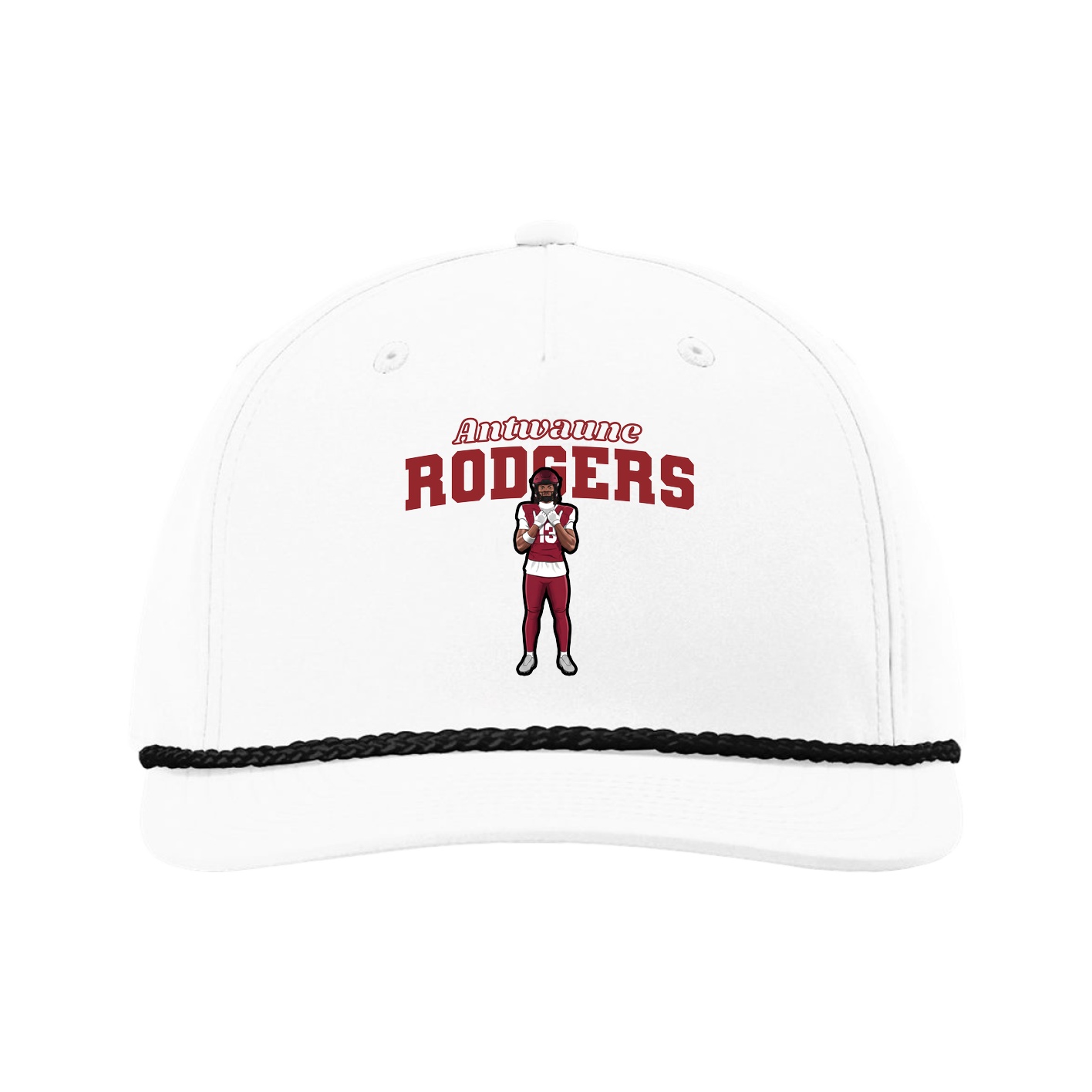 Five-Panel Classic Rope Cap — Name Arch in White
