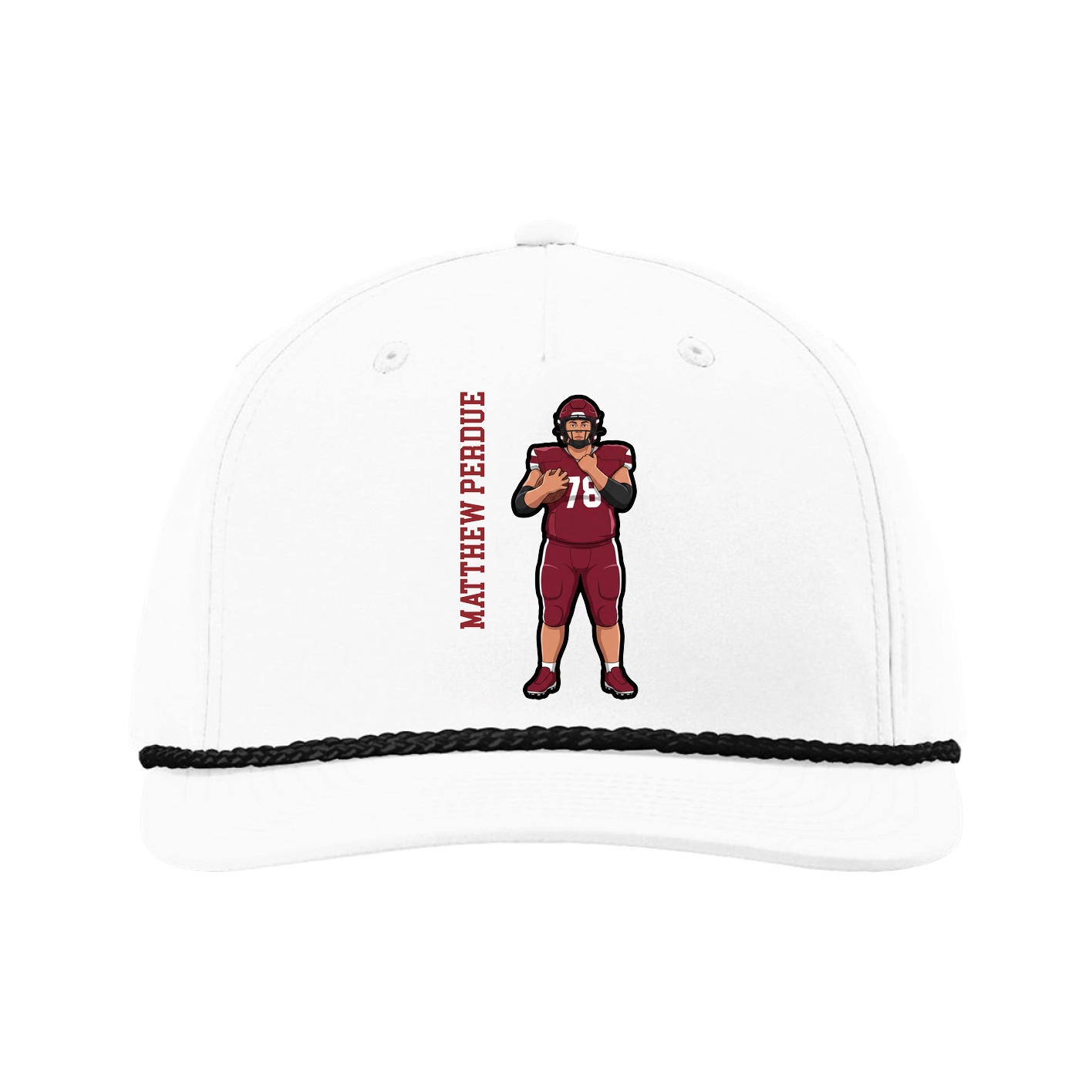 Five-Panel Classic Rope Cap — Name Vertical in White