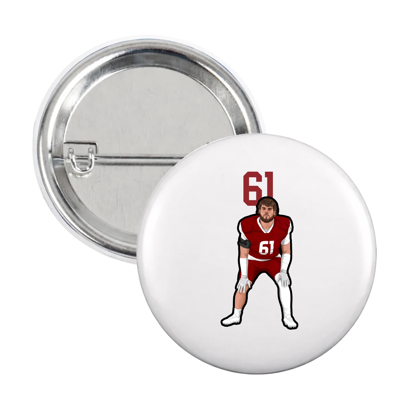 Game Day Button — Number Top in White
