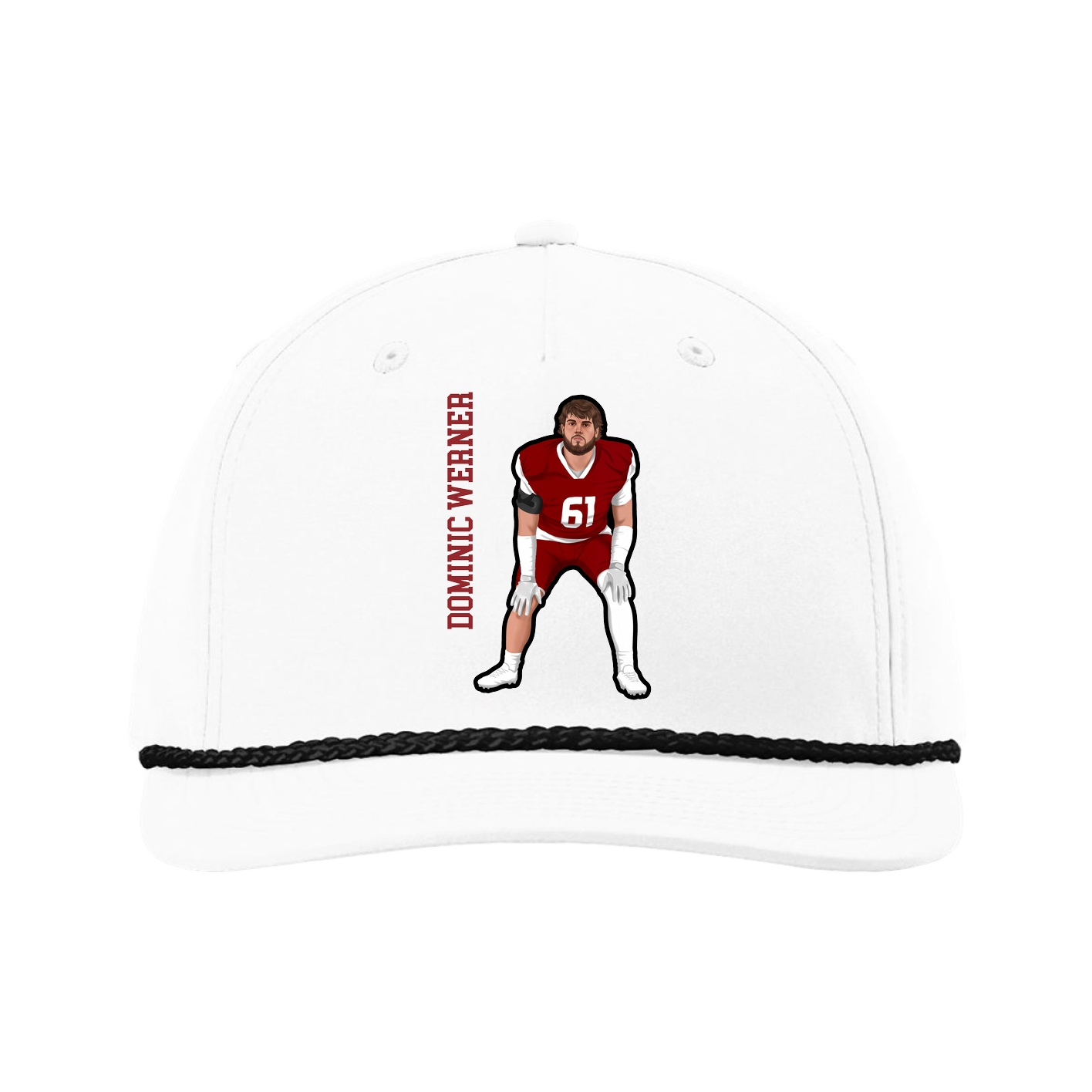 Five-Panel Classic Rope Cap — Name Vertical in White