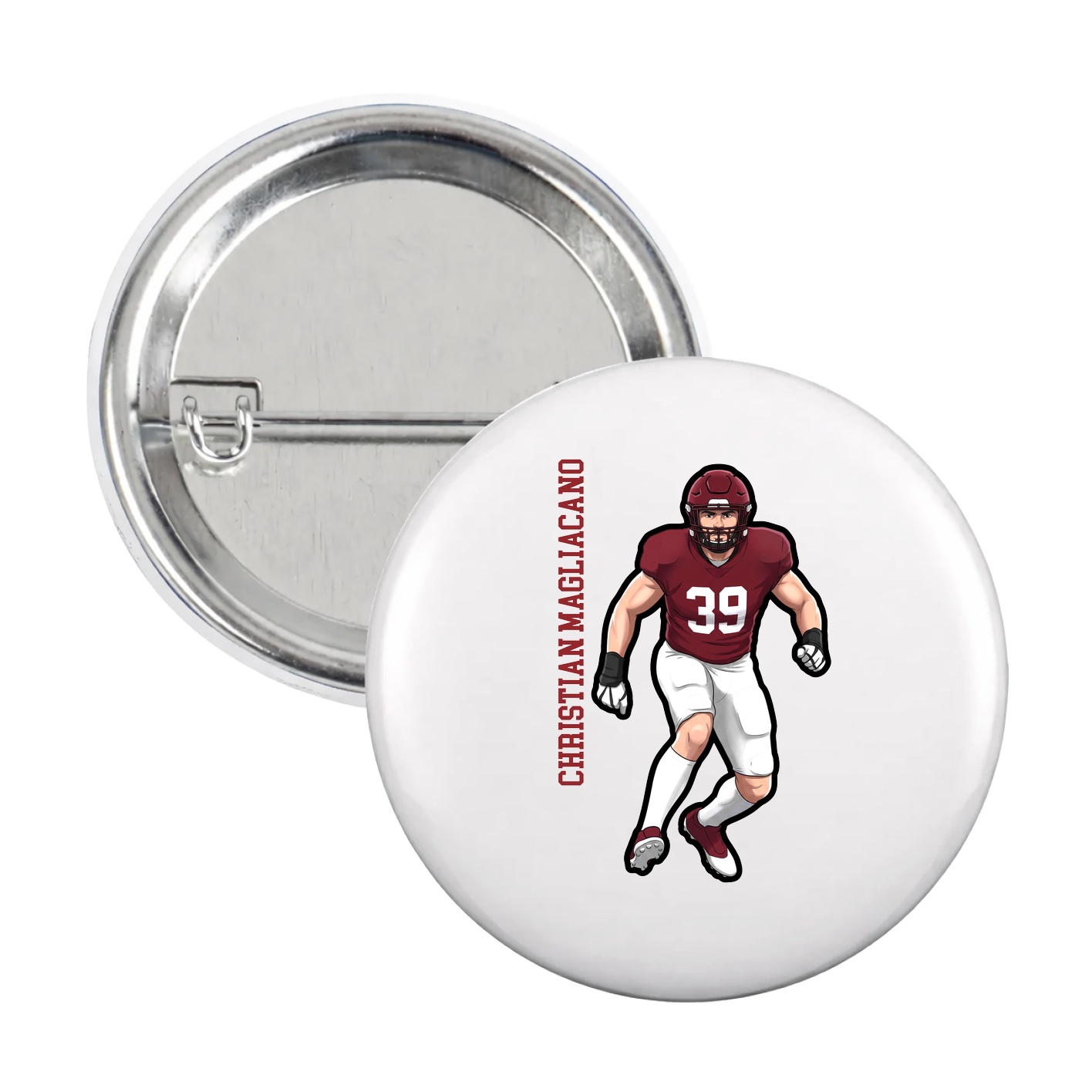 Game Day Button — Name Vertical in White
