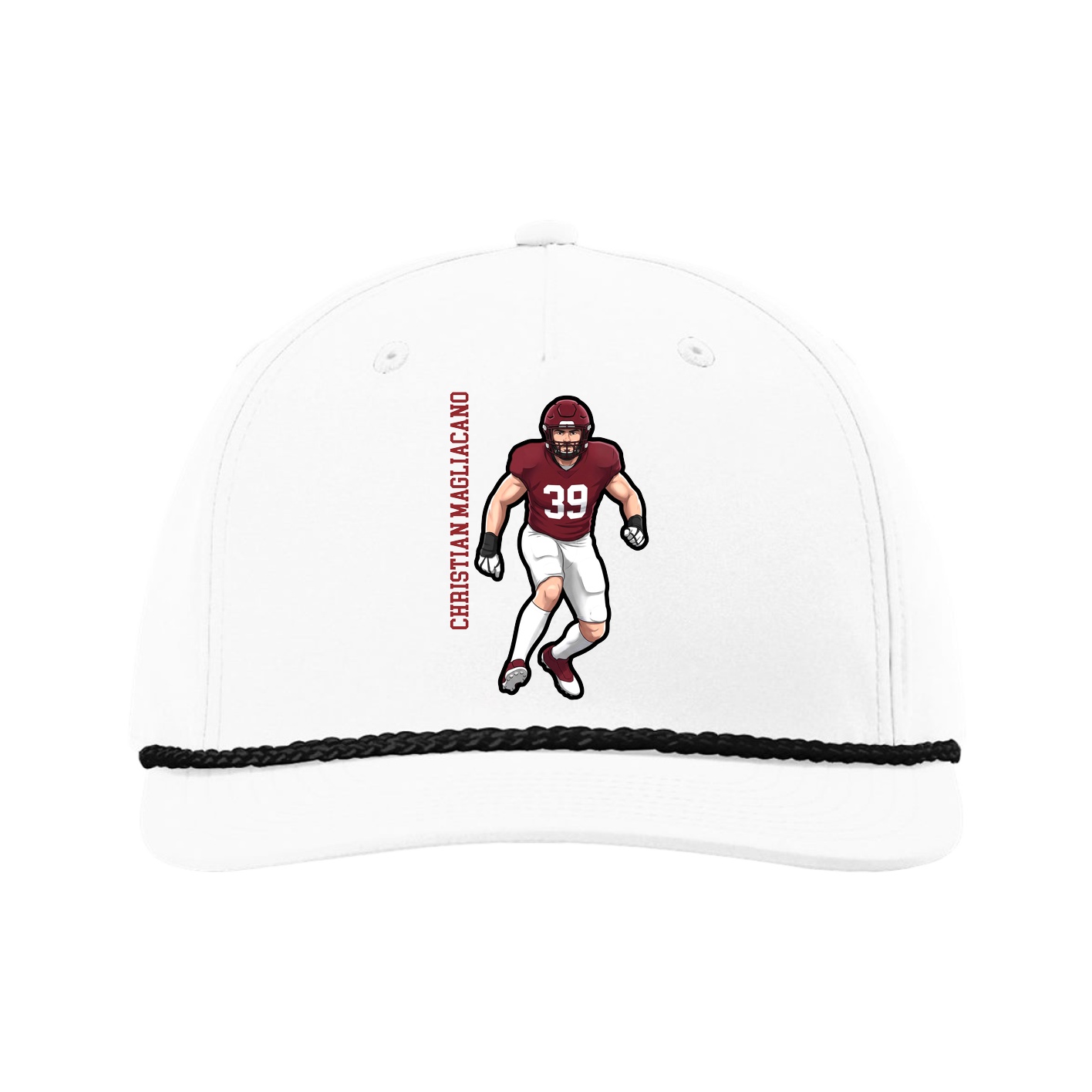 Five-Panel Classic Rope Cap — Name Vertical in White