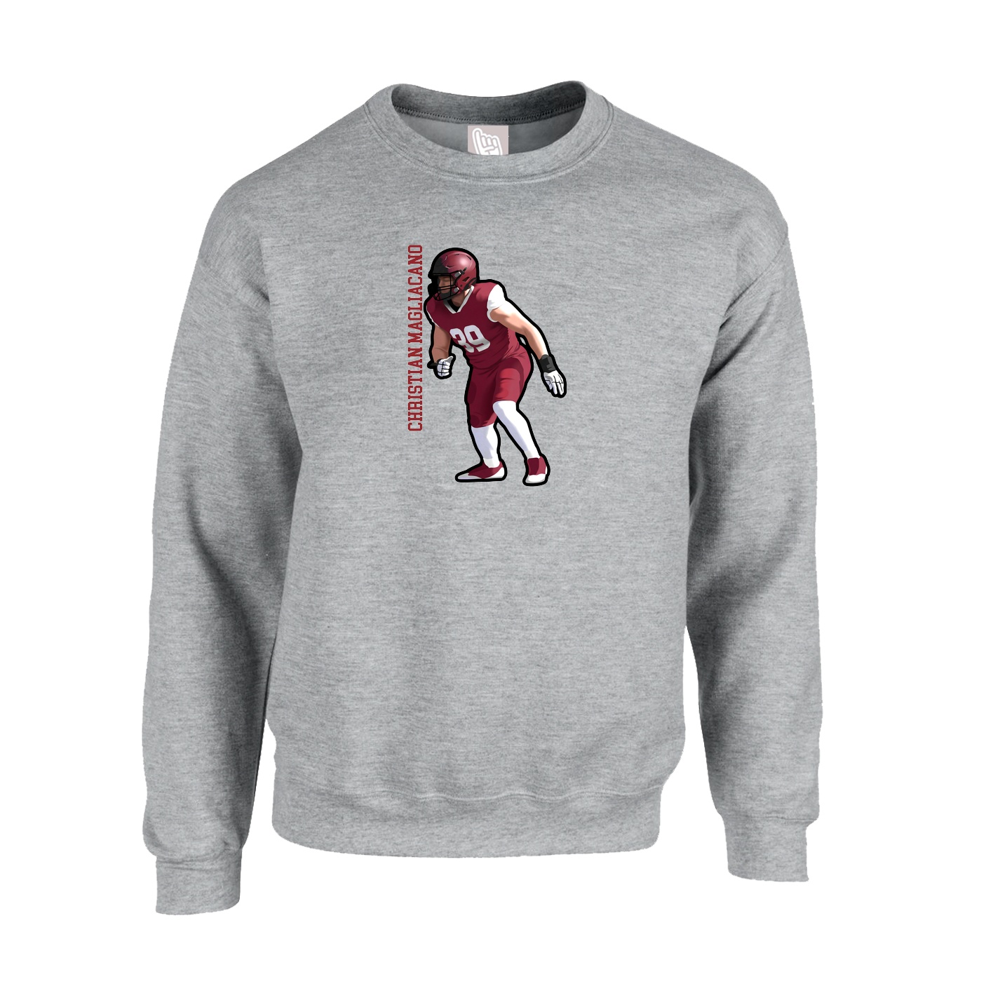Fleece Crew — Name Vertical in Grey