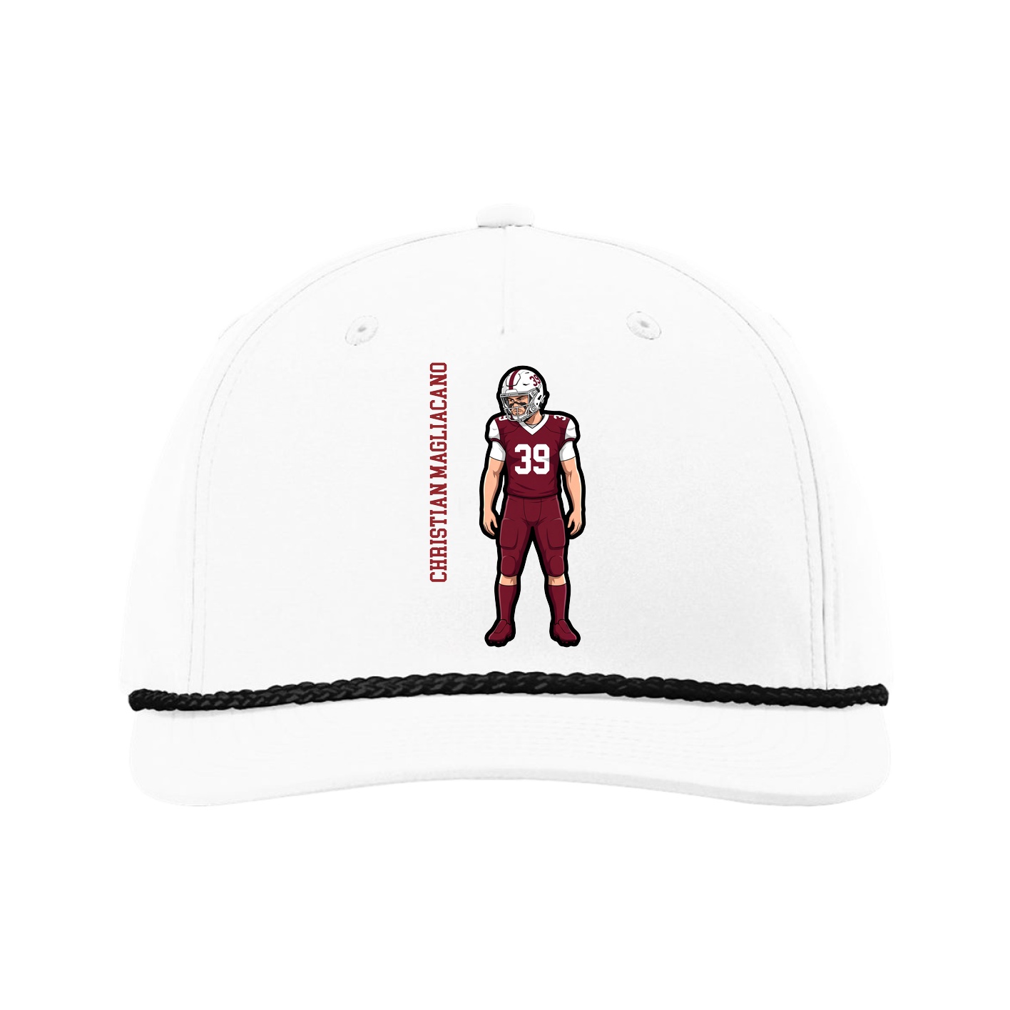 Five-Panel Classic Rope Cap — Name Vertical in White