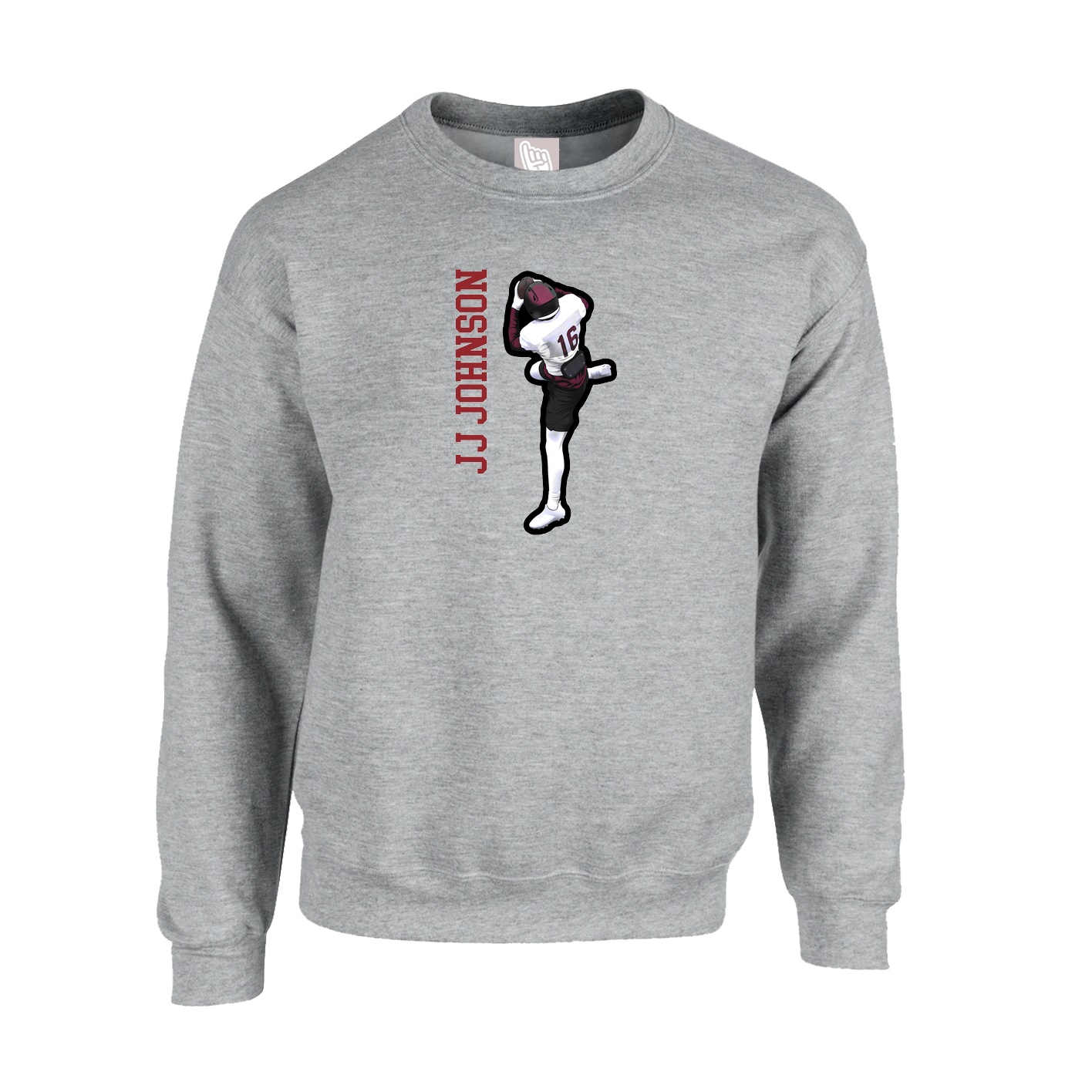 Fleece Crew — Name Vertical in Grey