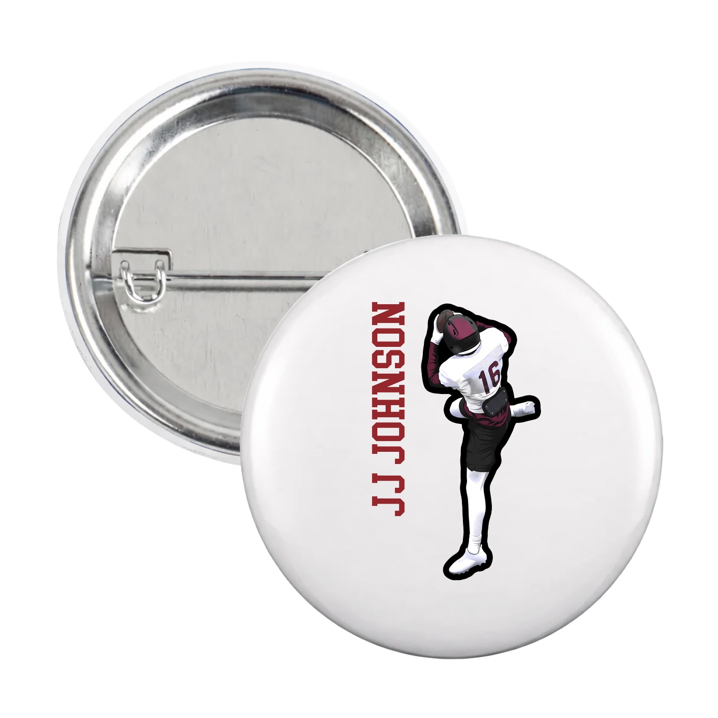Game Day Button — Name Vertical in White