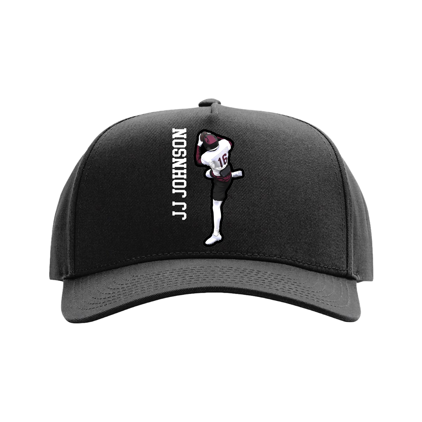 Full Fabric Five-Panel Champ Cap — Name Vertical in Black