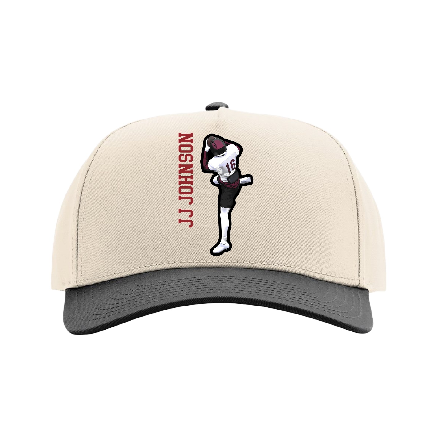 Full Fabric Five-Panel Champ Cap — Name Vertical in Cream/Black