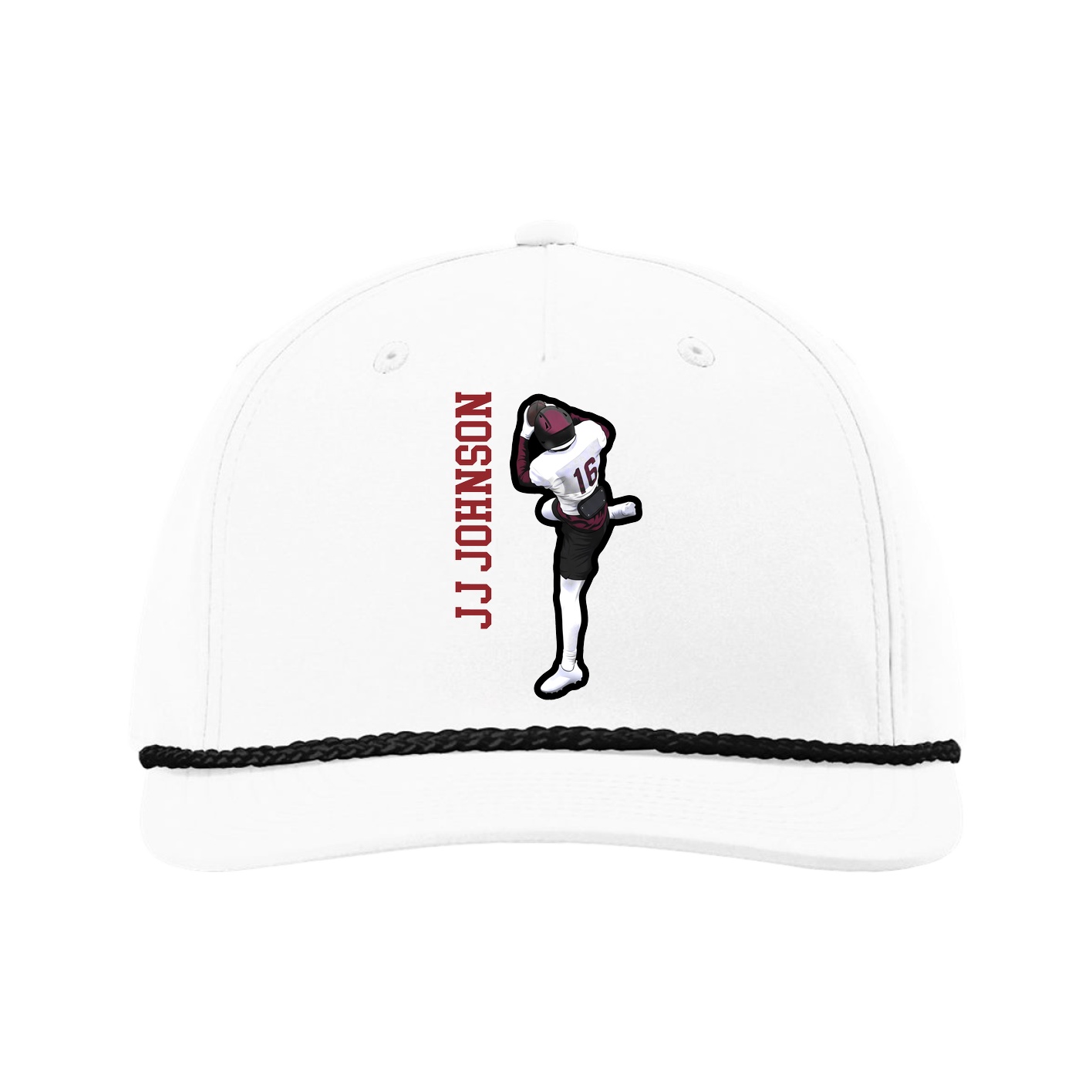 Five-Panel Classic Rope Cap — Name Vertical in White