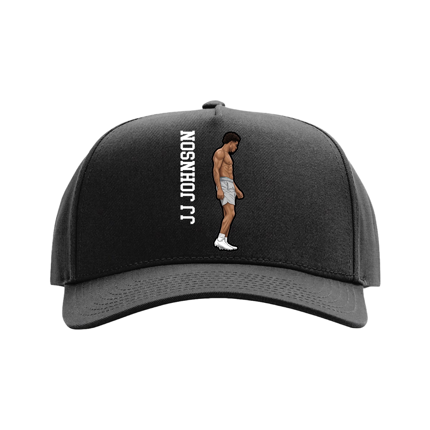 Full Fabric Five-Panel Champ Cap — Name Vertical in Black